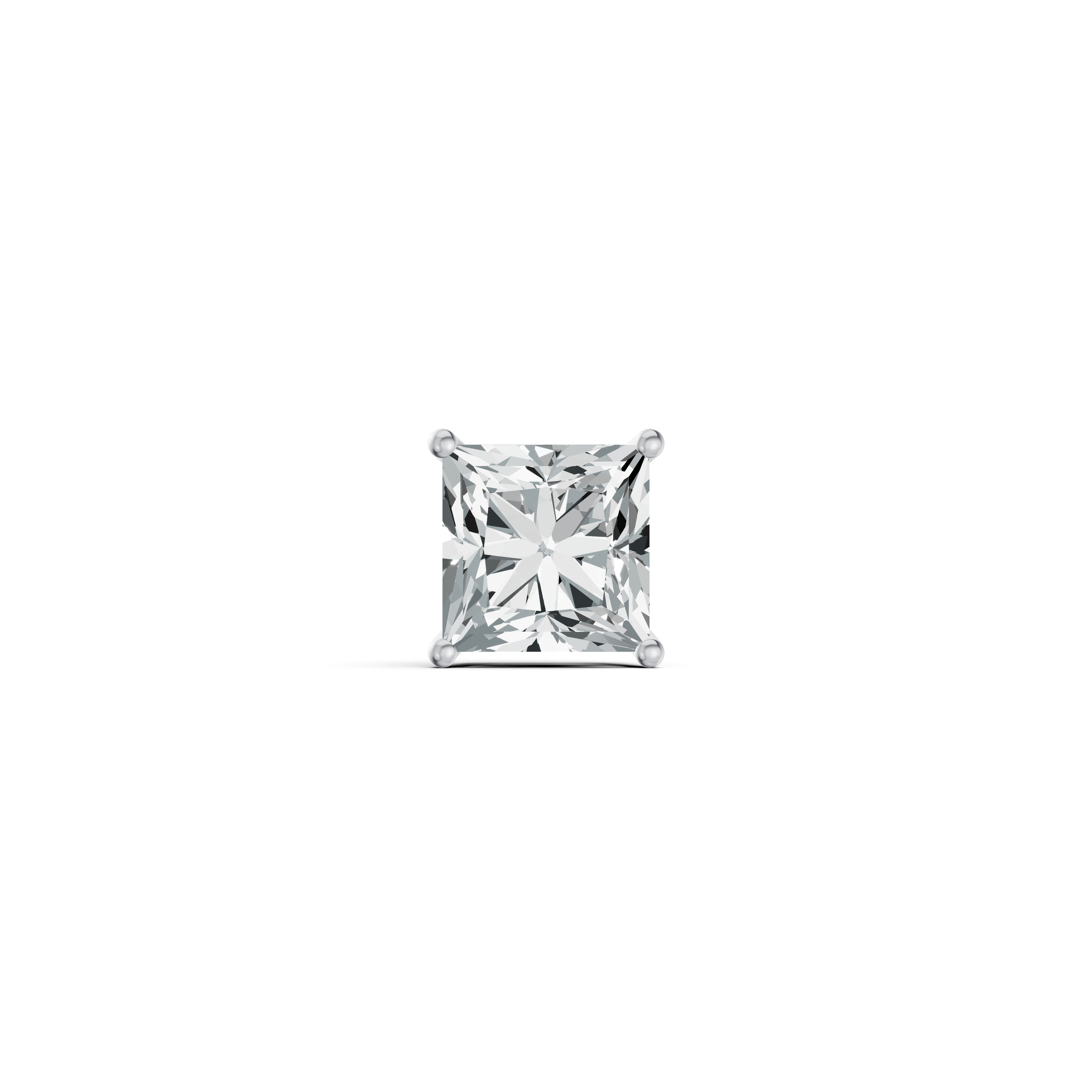 Regal Princess Cut Solitaire Diamond Stud