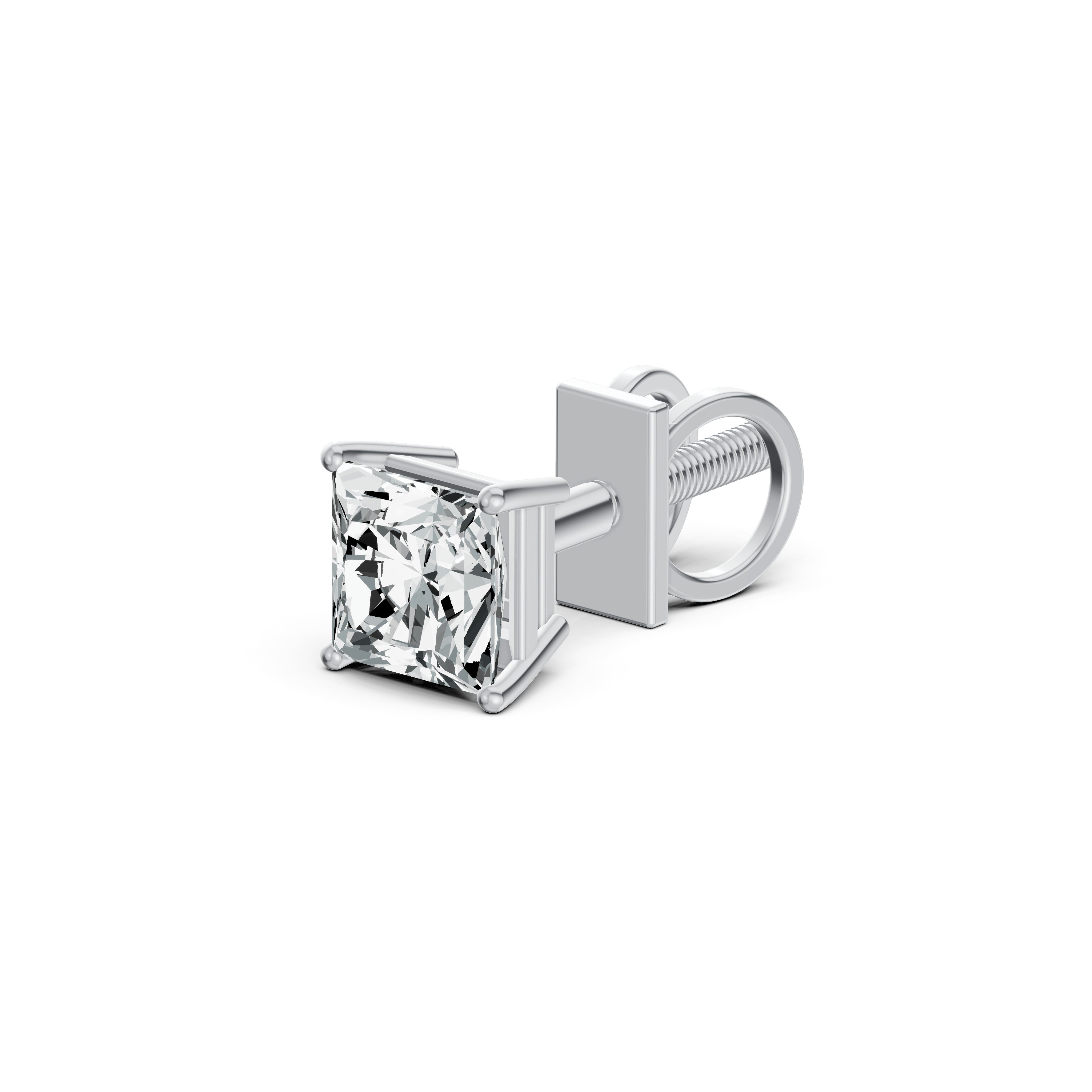 Imperial Princess Cut Solitaire Diamond Stud