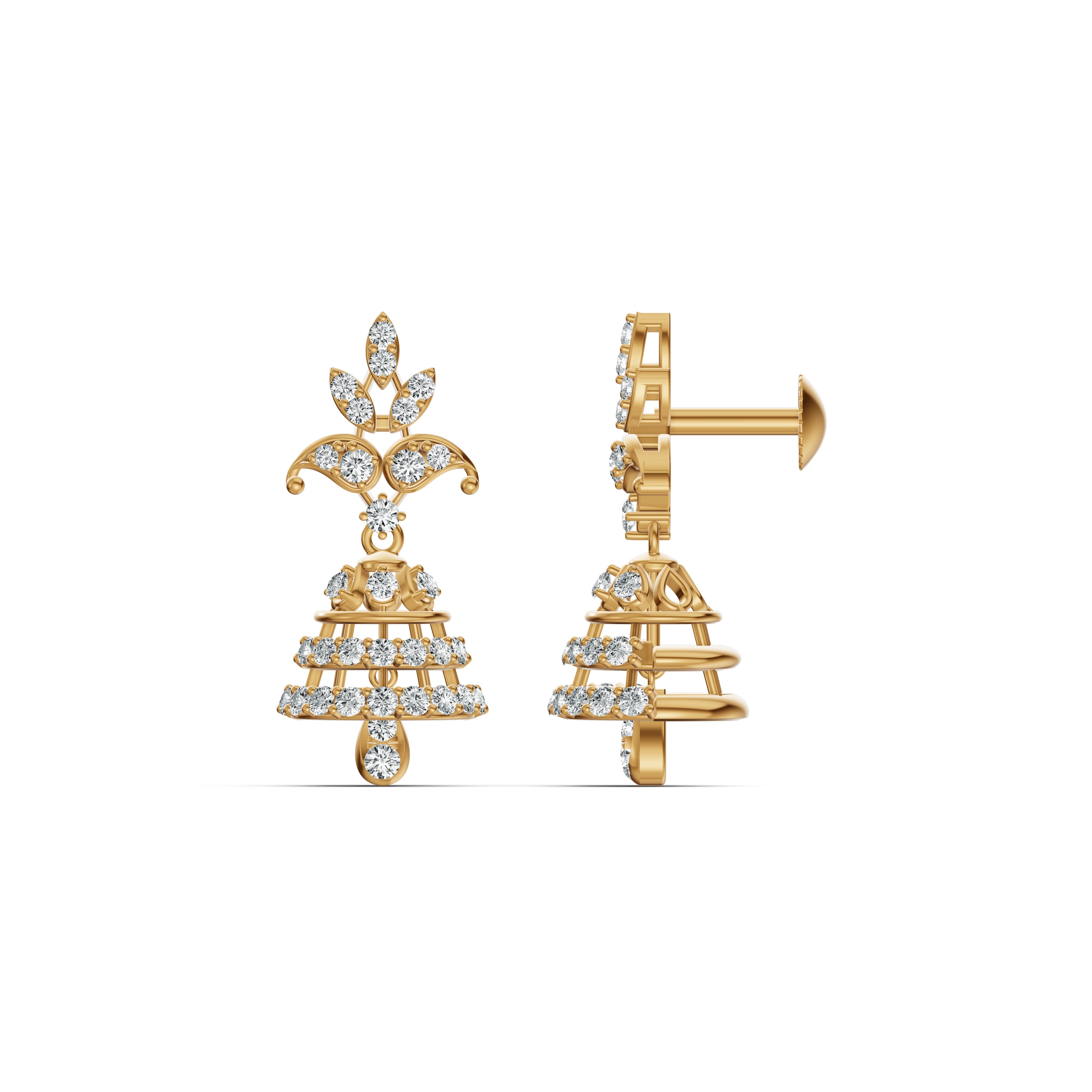 Classic Diamond & Gold Jhumka Earrings