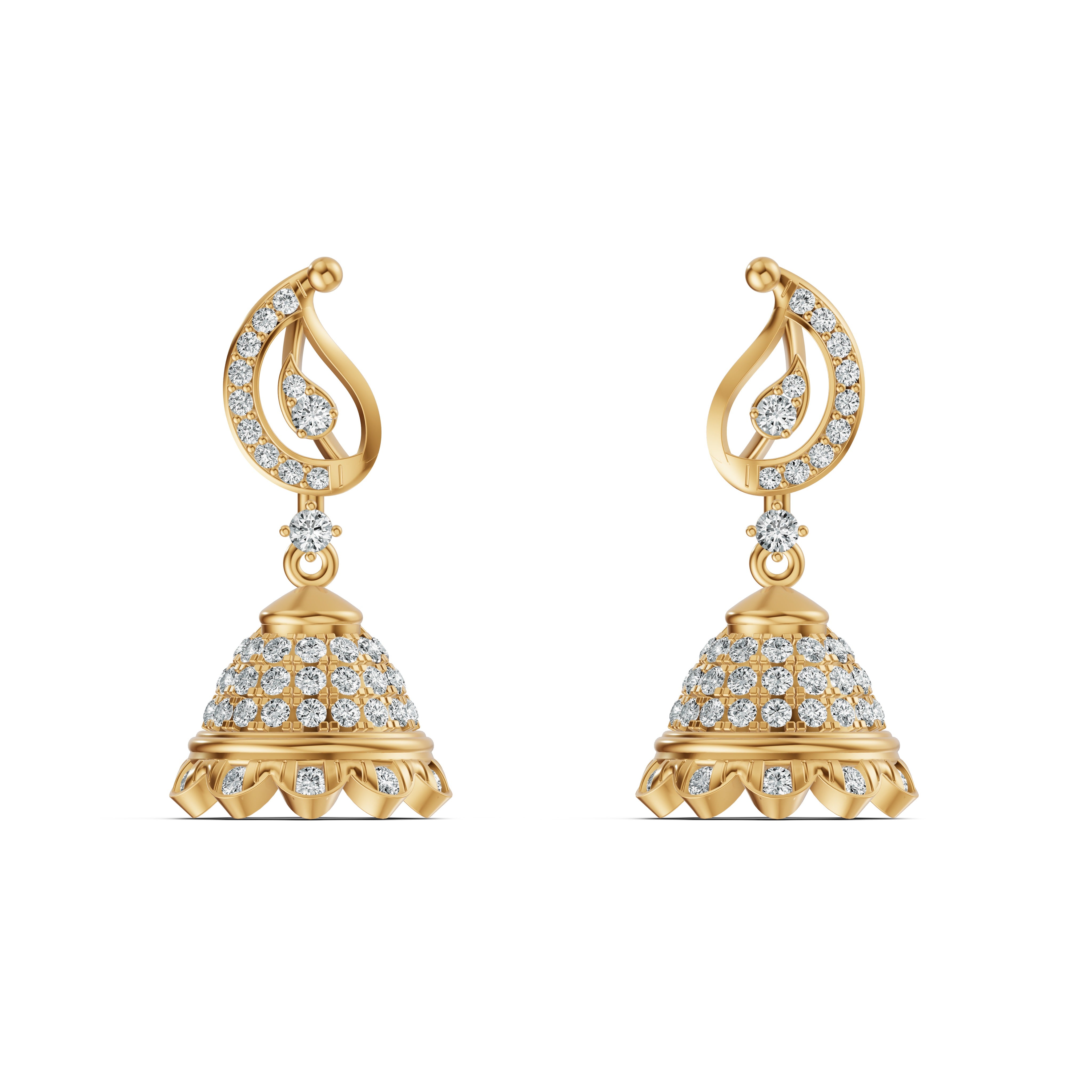 Paisley Motif Diamond Jhumka Earrings