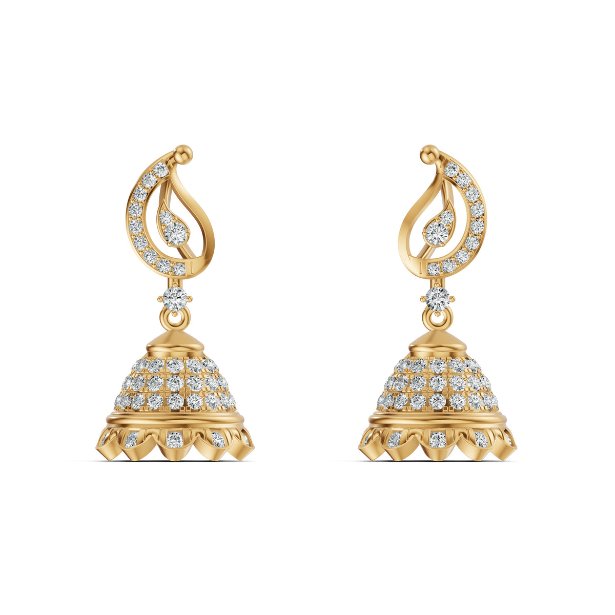 Paisley Motif Diamond Jhumka Earrings