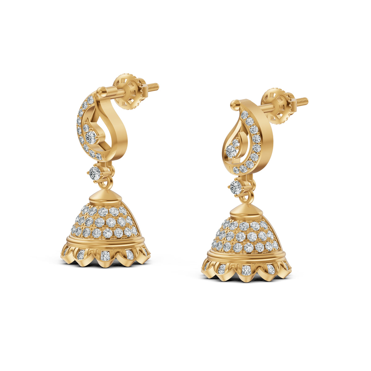 Paisley Motif Diamond Jhumka Earrings
