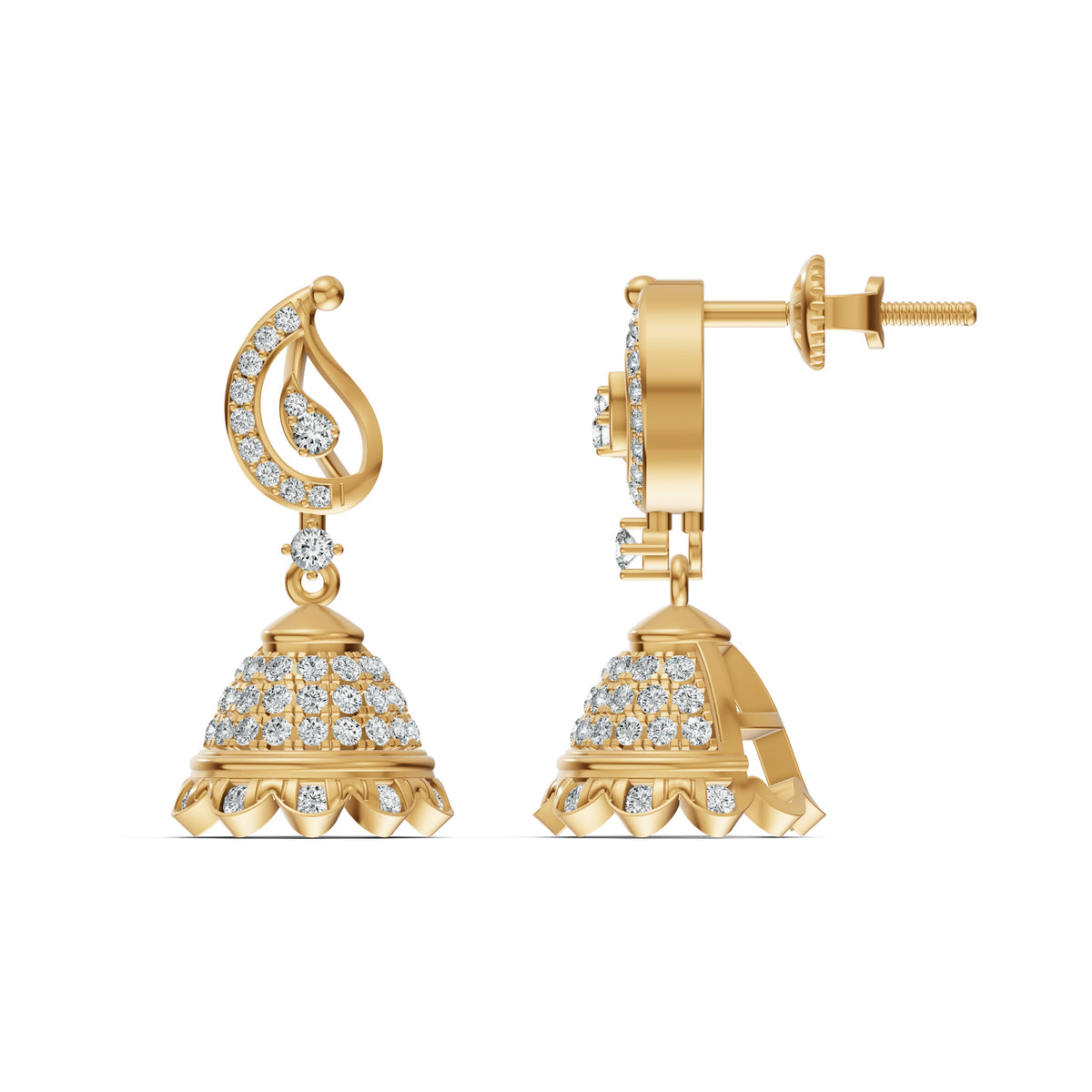 Paisley Motif Diamond Jhumka Earrings