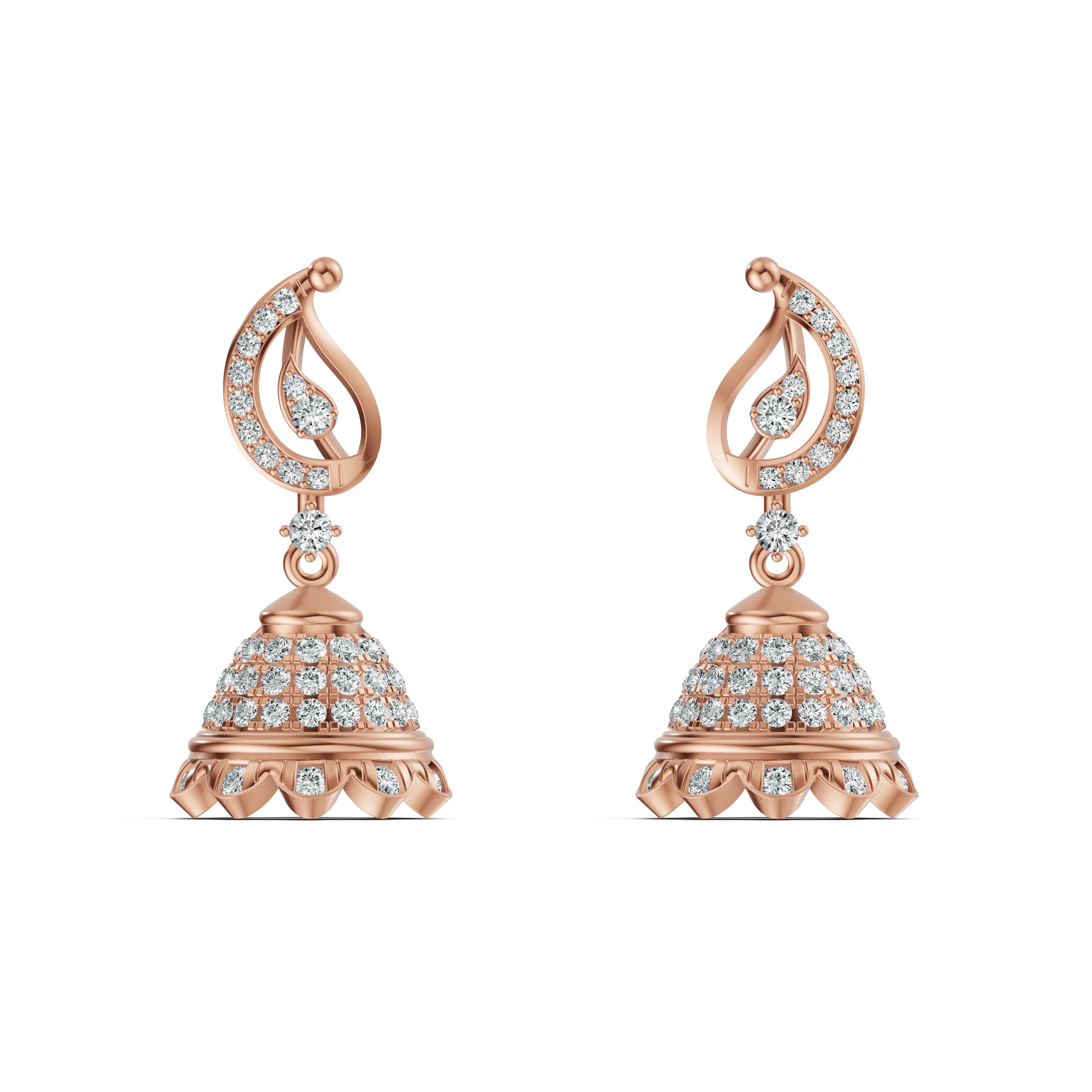Paisley Motif Diamond Jhumka Earrings