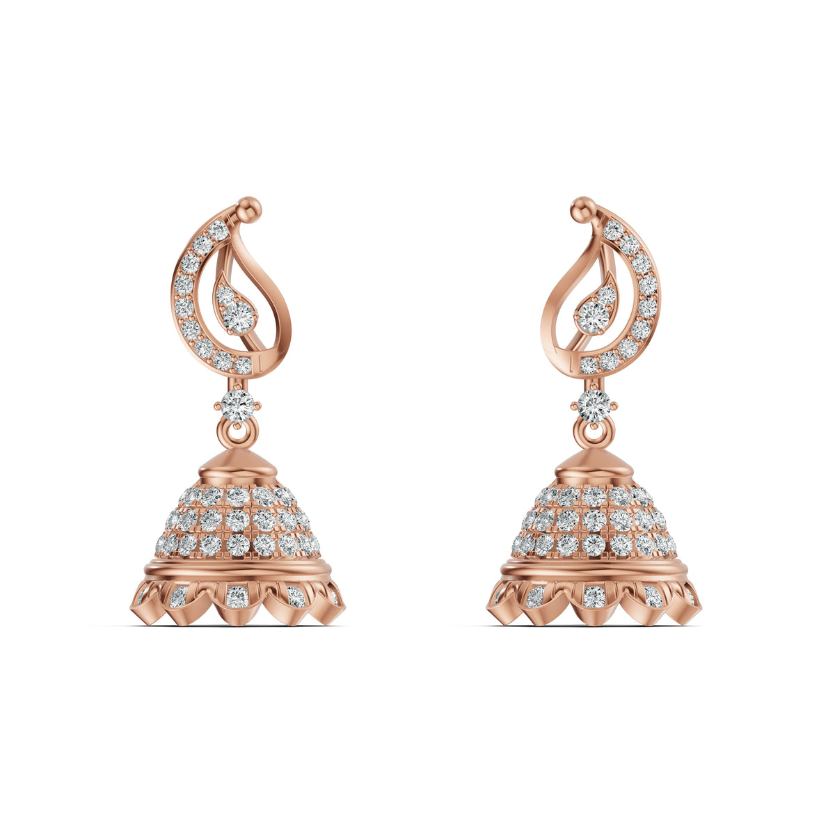 Paisley Motif Diamond Jhumka Earrings