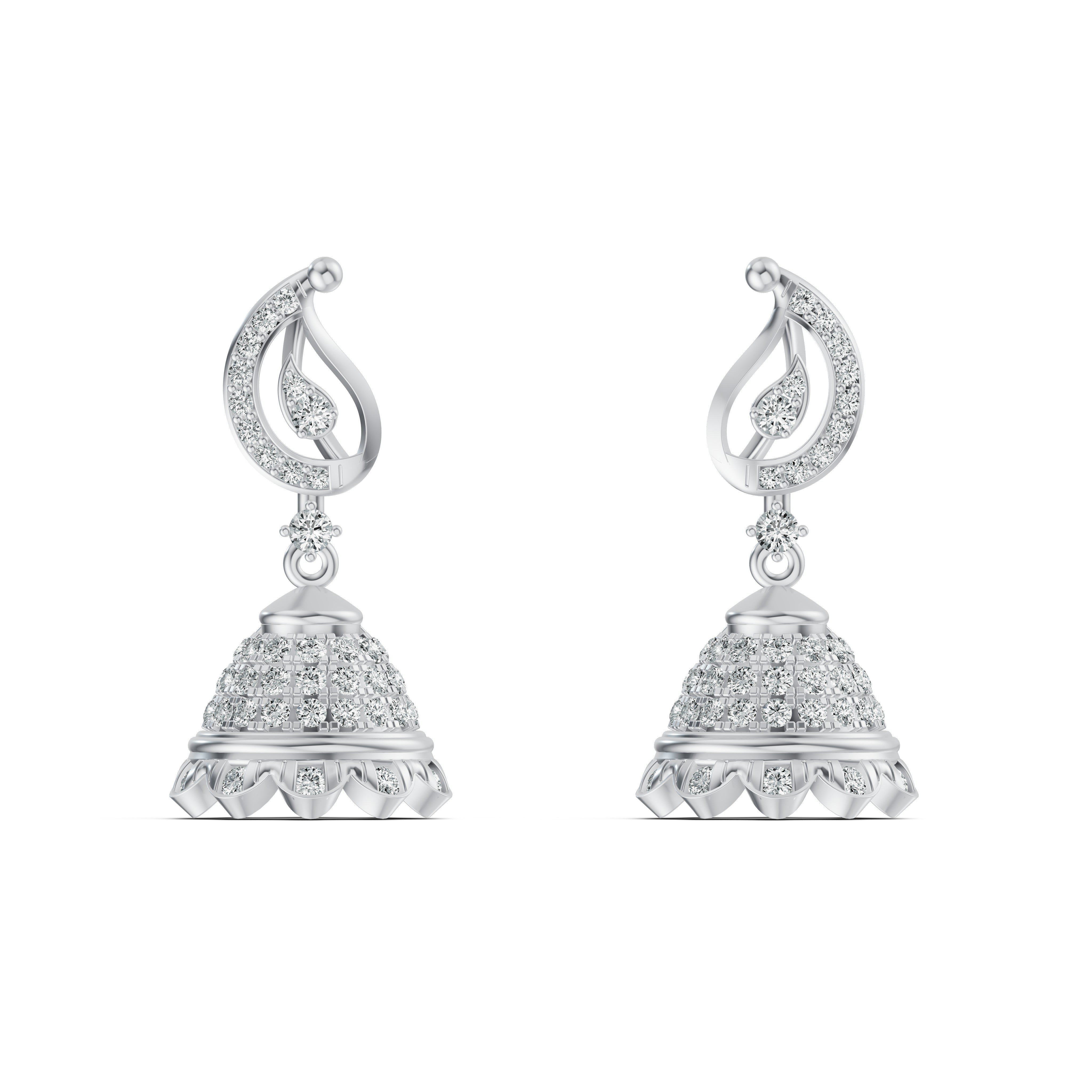 Paisley Motif Diamond Jhumka Earrings