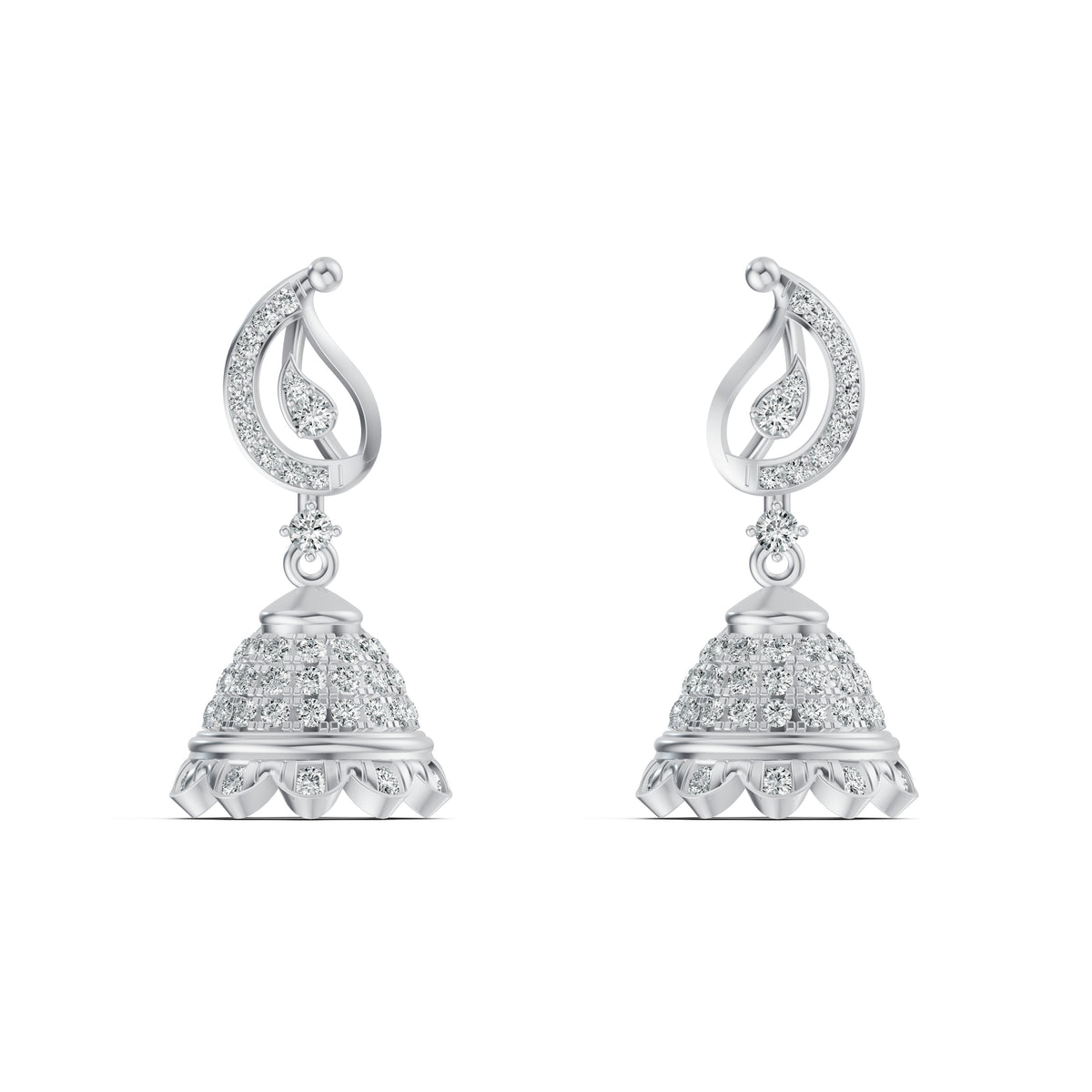 Paisley Motif Diamond Jhumka Earrings