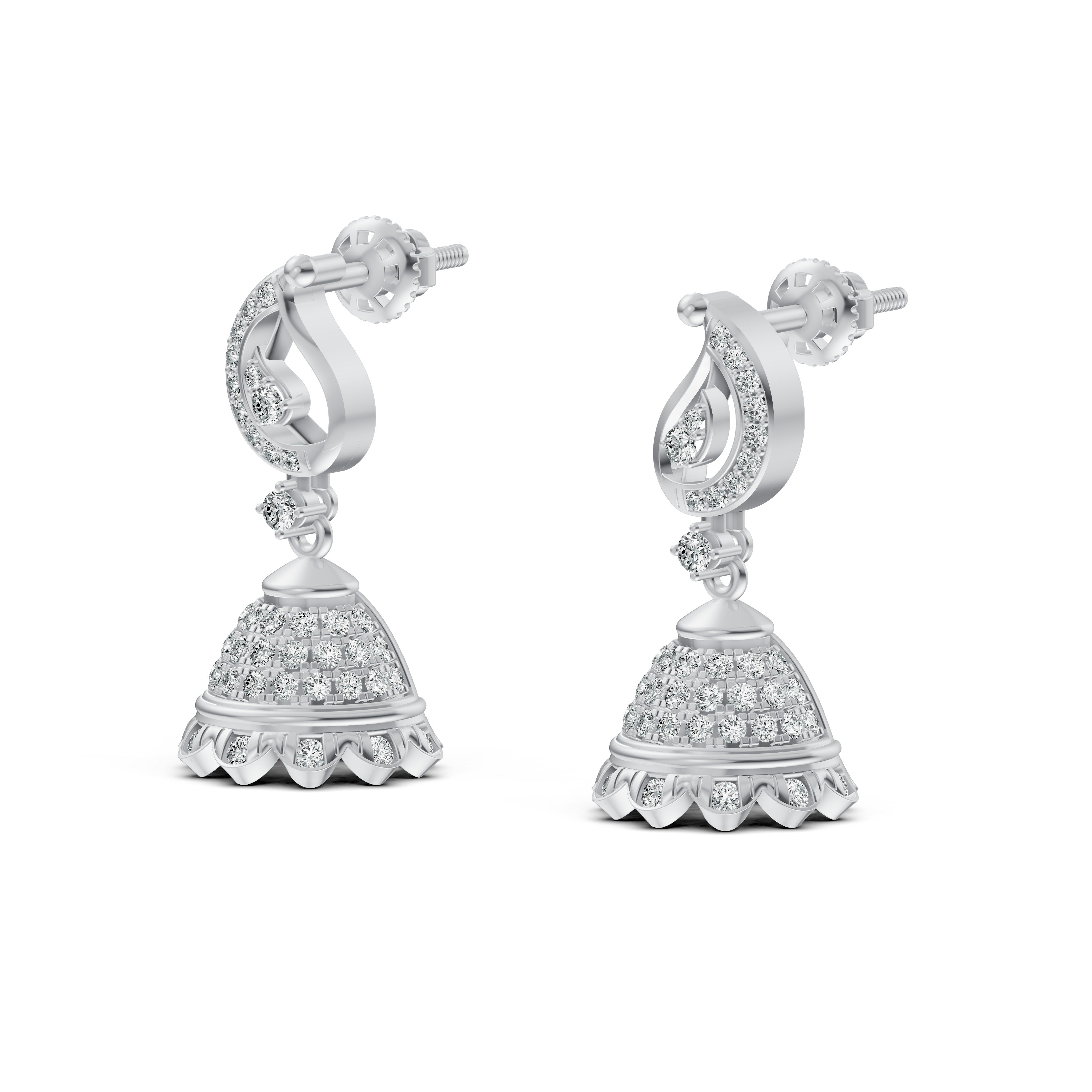 Paisley Motif Diamond Jhumka Earrings