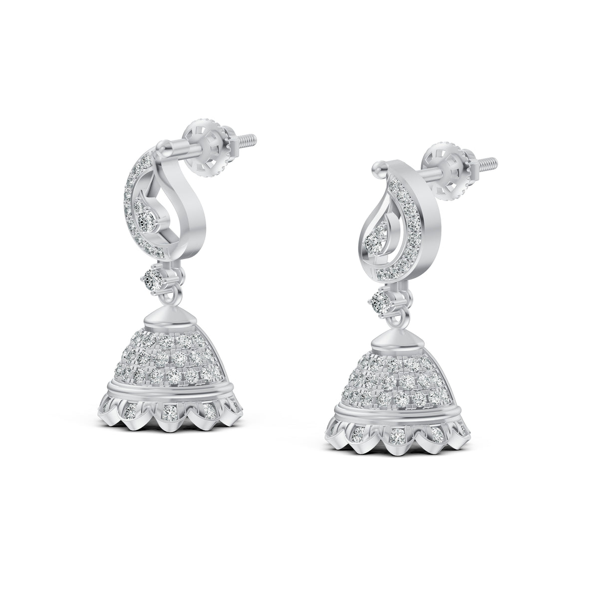 Paisley Motif Diamond Jhumka Earrings