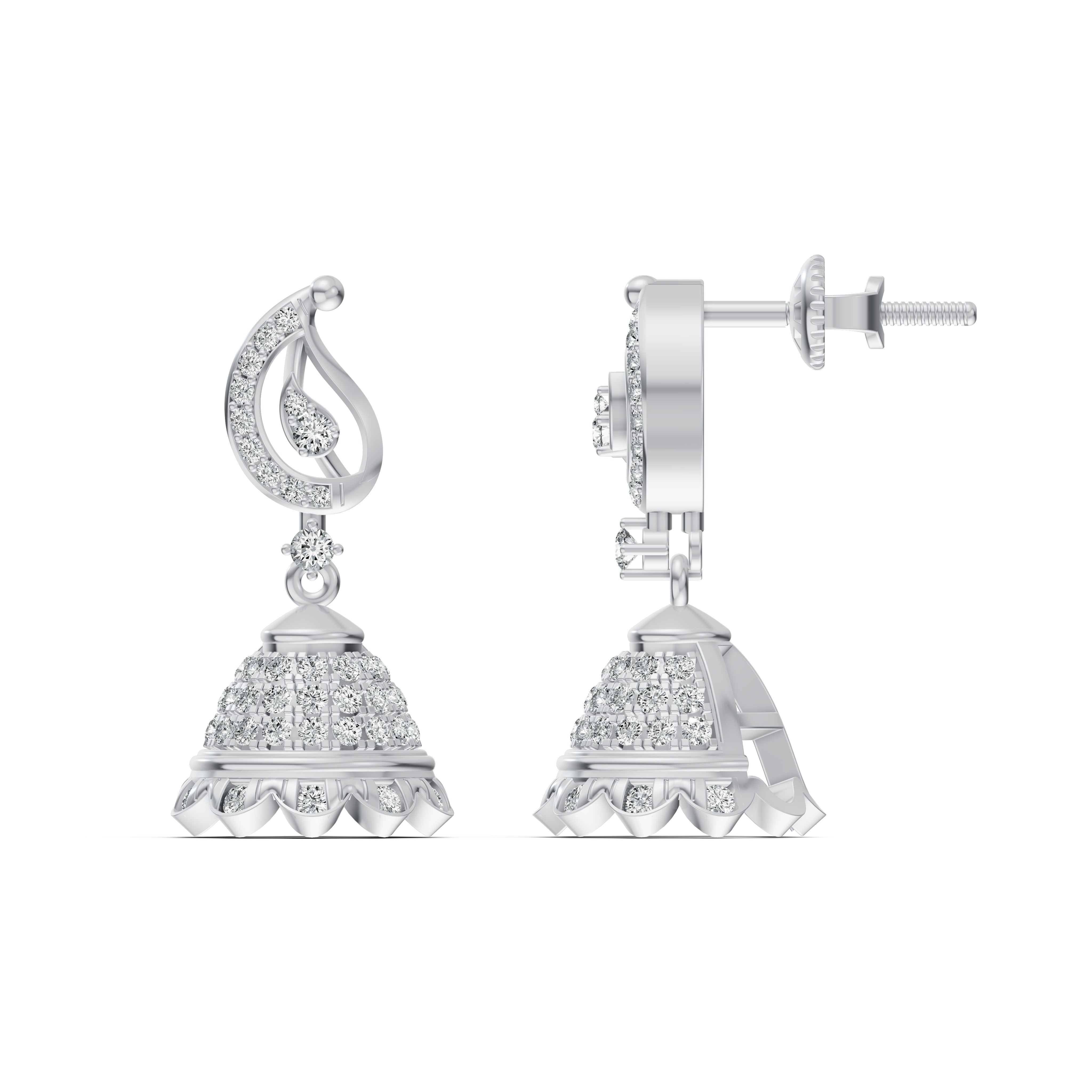 Paisley Motif Diamond Jhumka Earrings