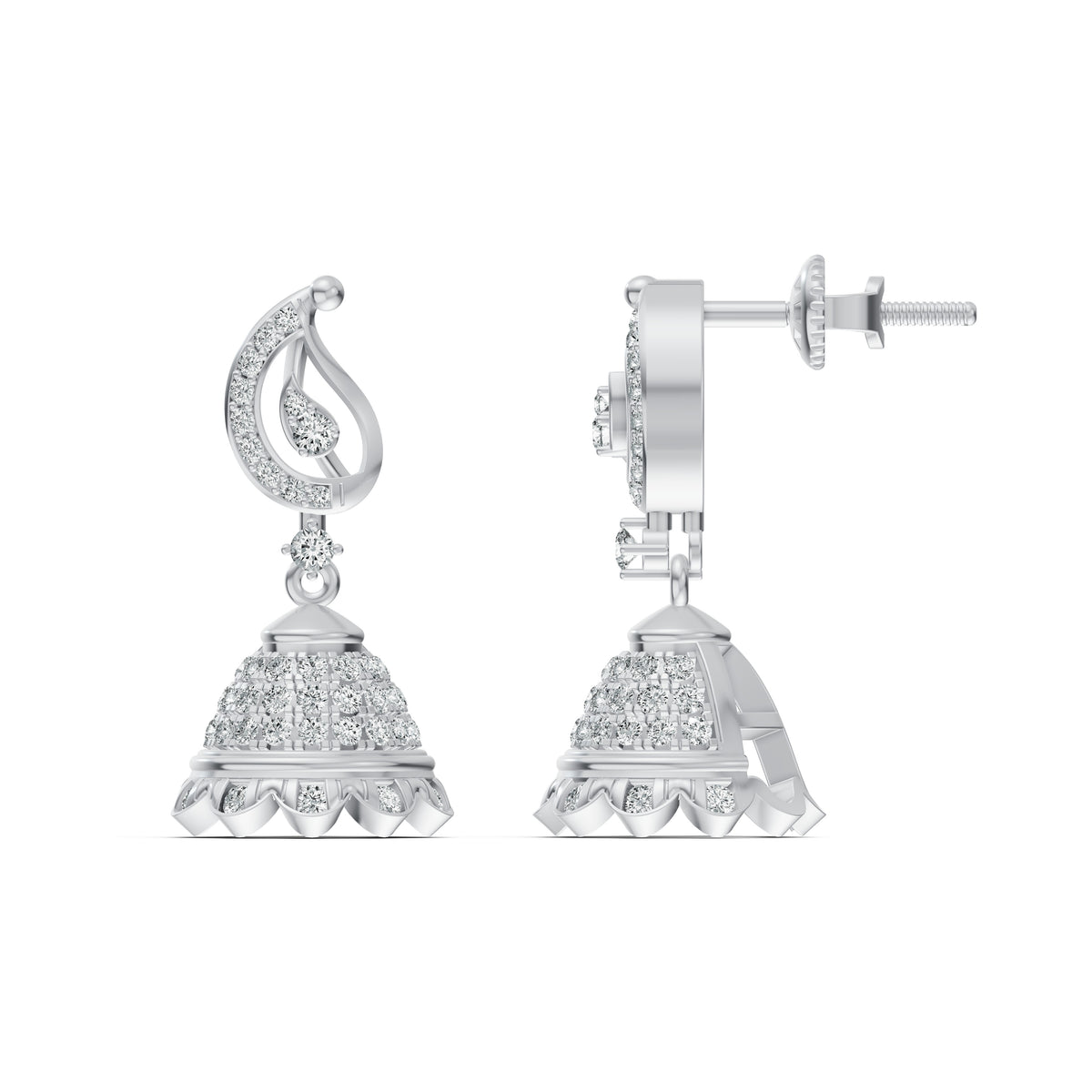 Paisley Motif Diamond Jhumka Earrings