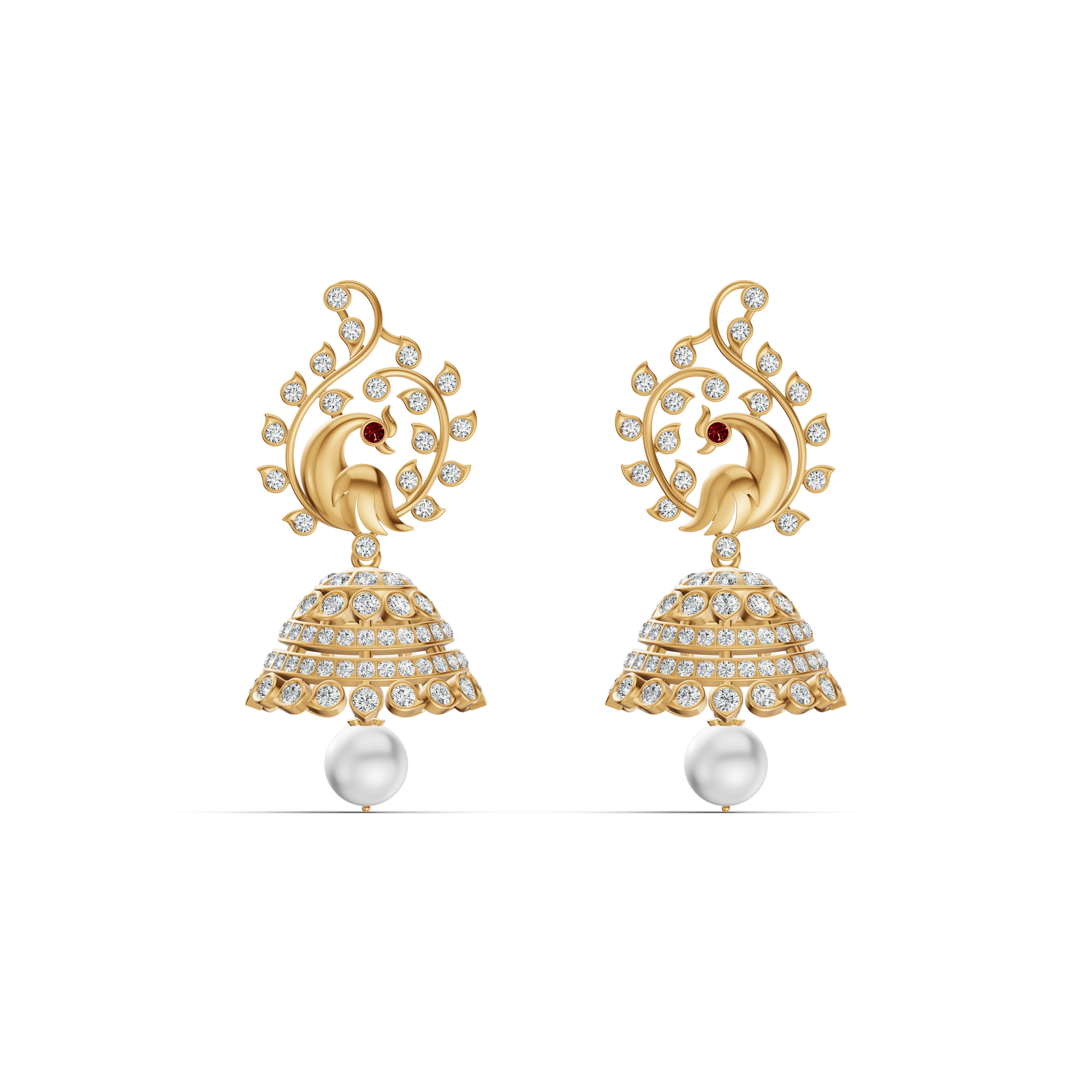 Heritage Peacock Diamond Jhumka Earrings