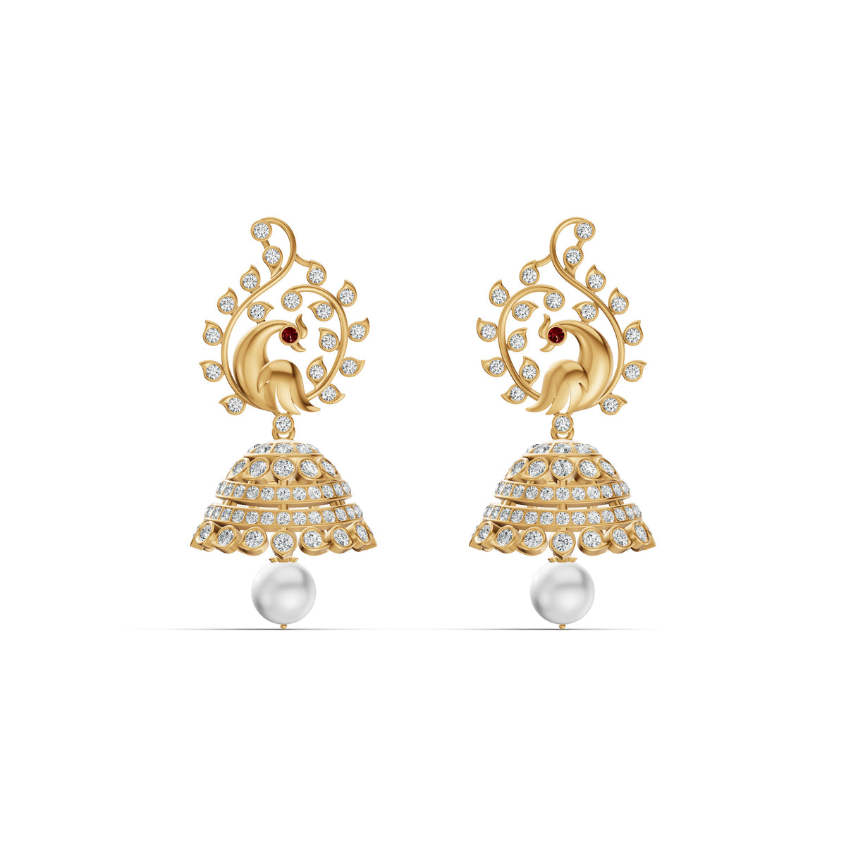 Heritage Peacock Diamond Jhumka Earrings