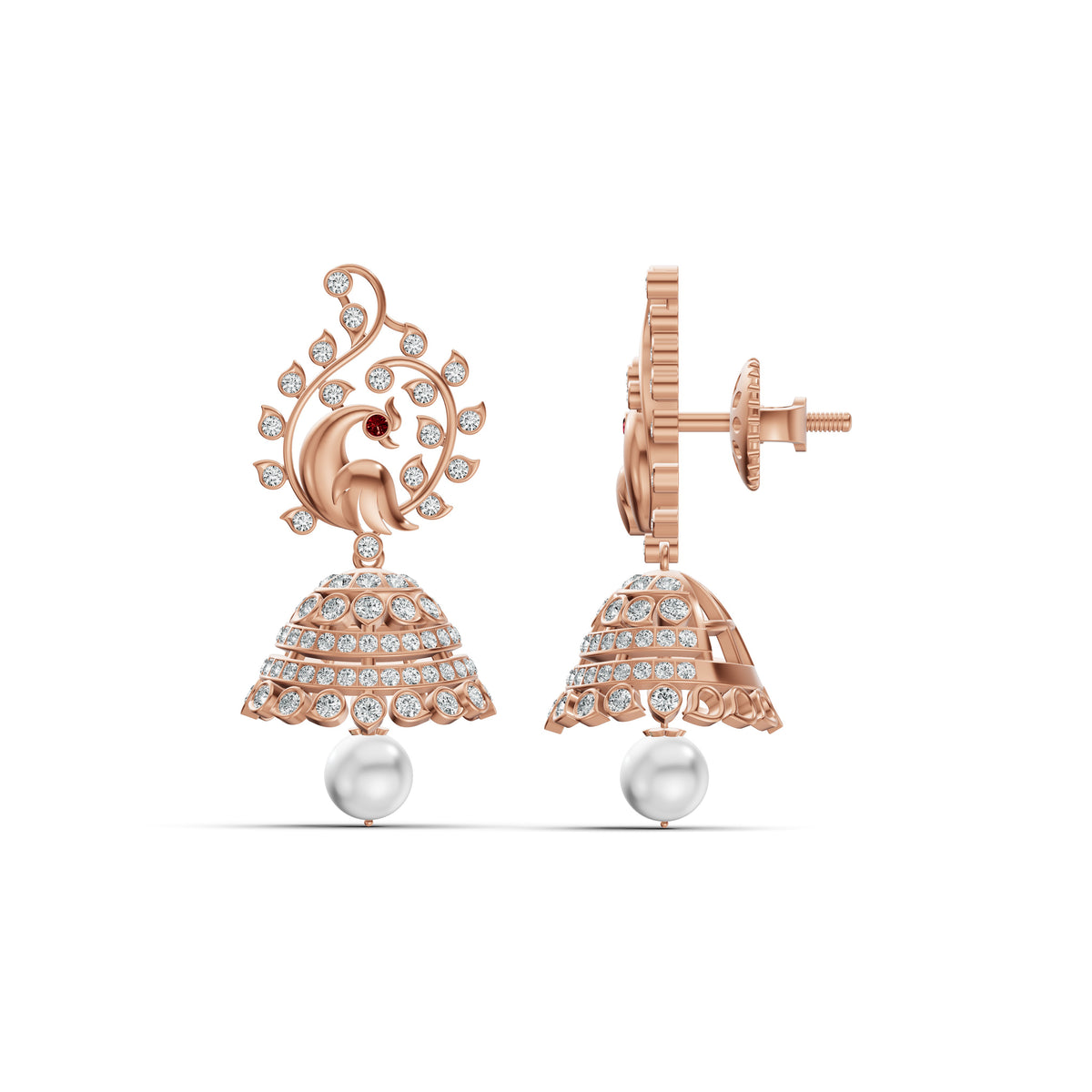Heritage Peacock Diamond Jhumka Earrings