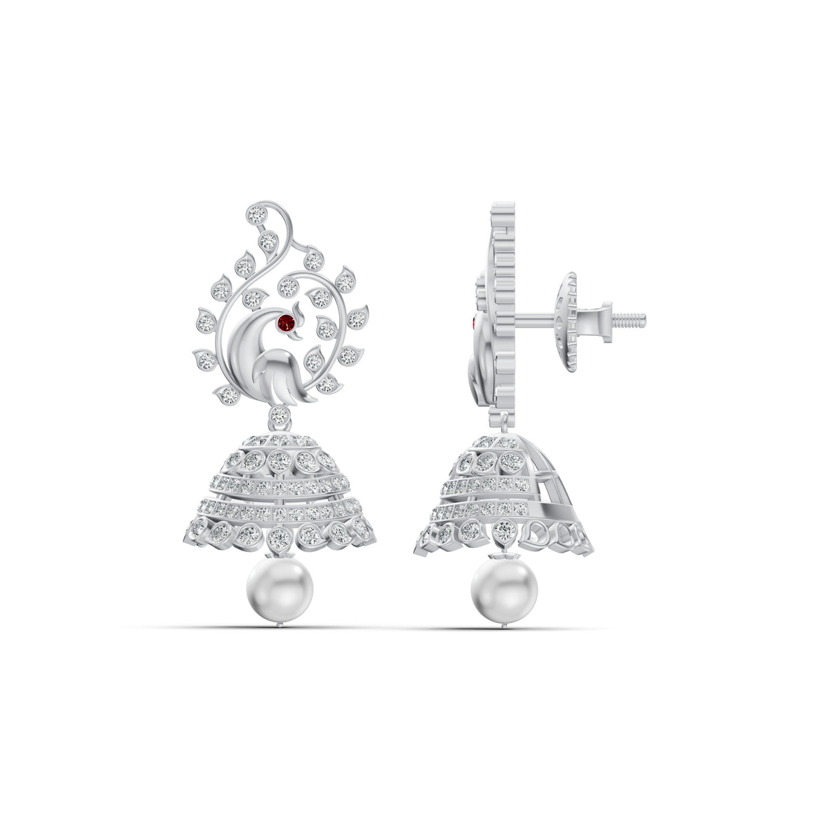Heritage Peacock Diamond Jhumka Earrings