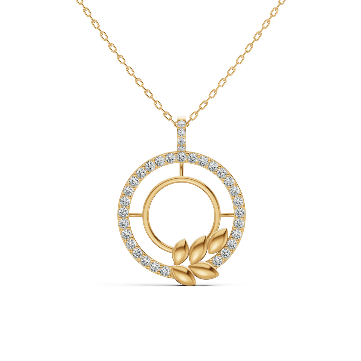 Ethereal Leaf Halo Diamond Pendant