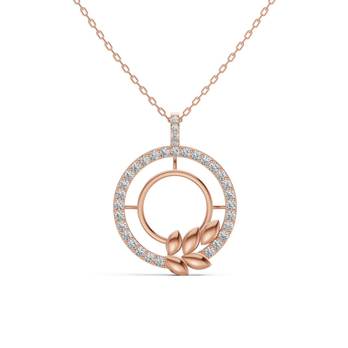 Ethereal Leaf Halo Diamond Pendant