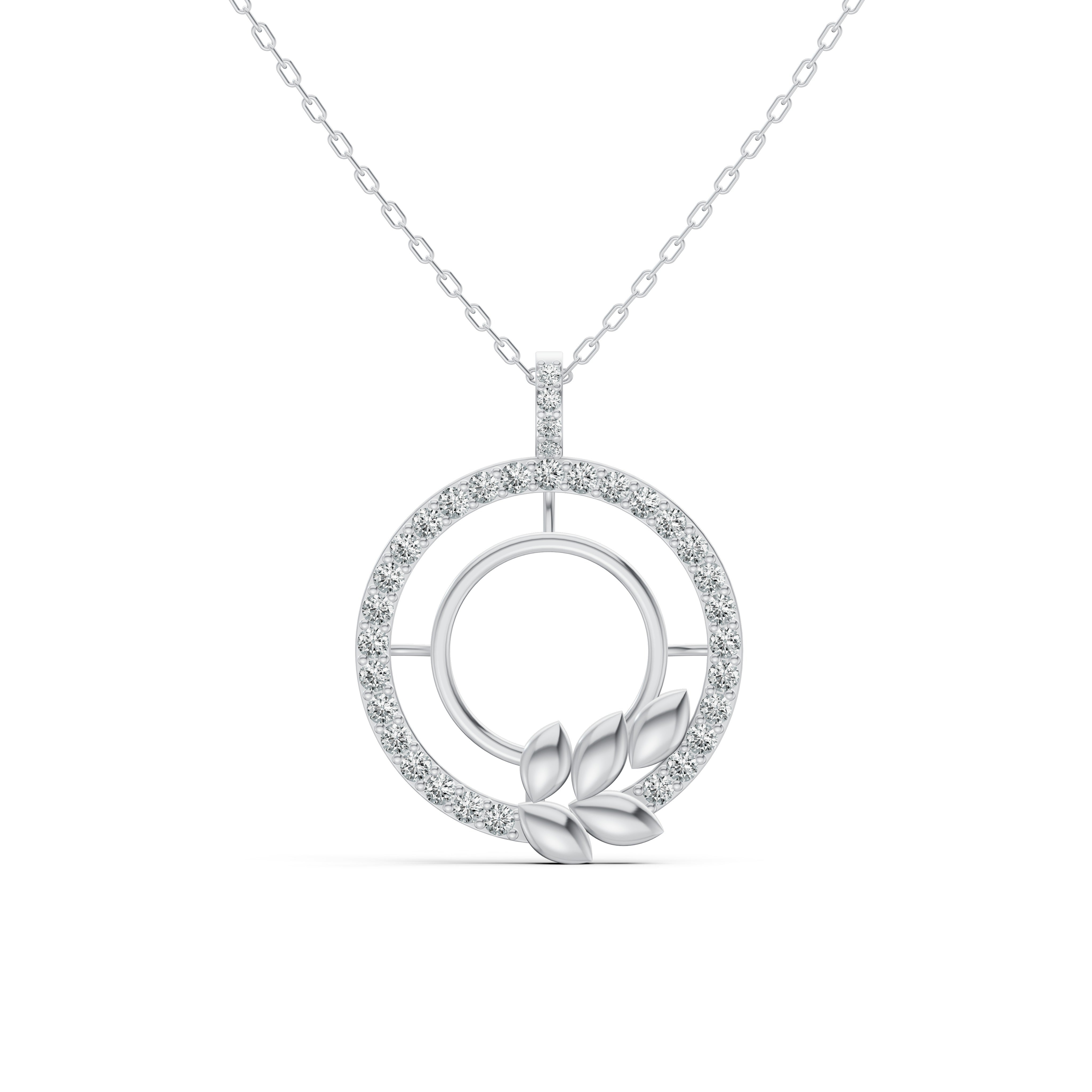 Ethereal Leaf Halo Diamond Pendant
