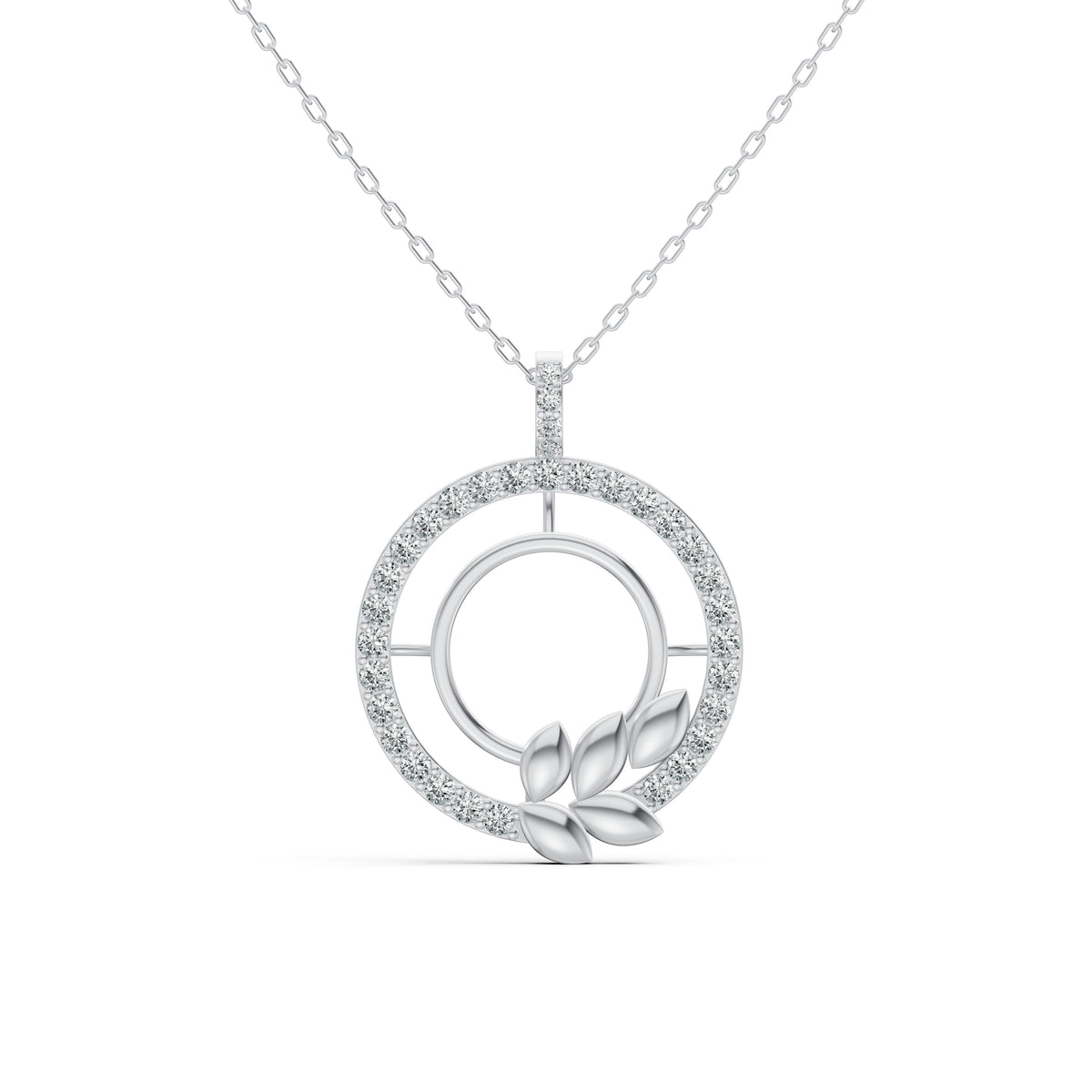 Ethereal Leaf Halo Diamond Pendant