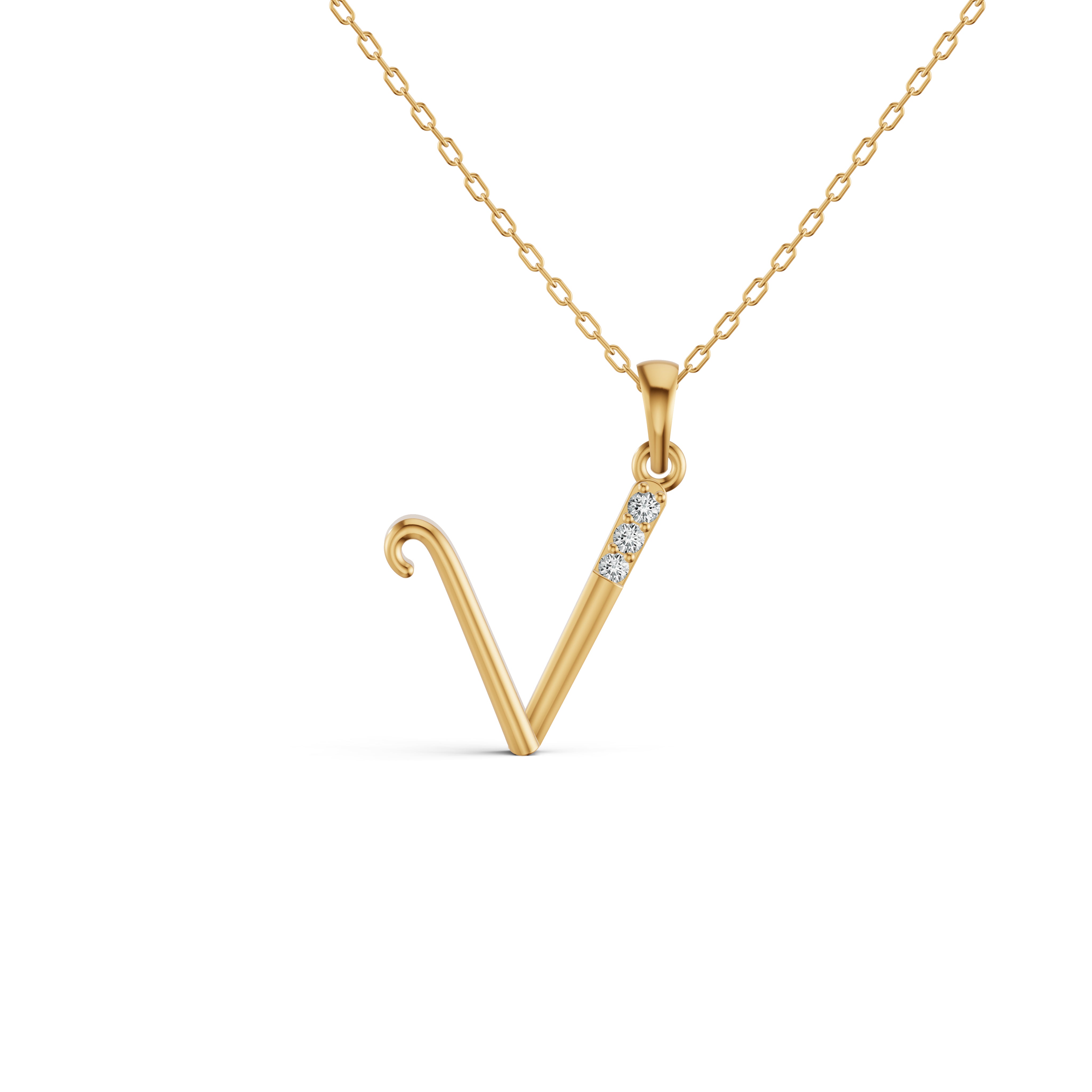Initial V Diamond Pendant