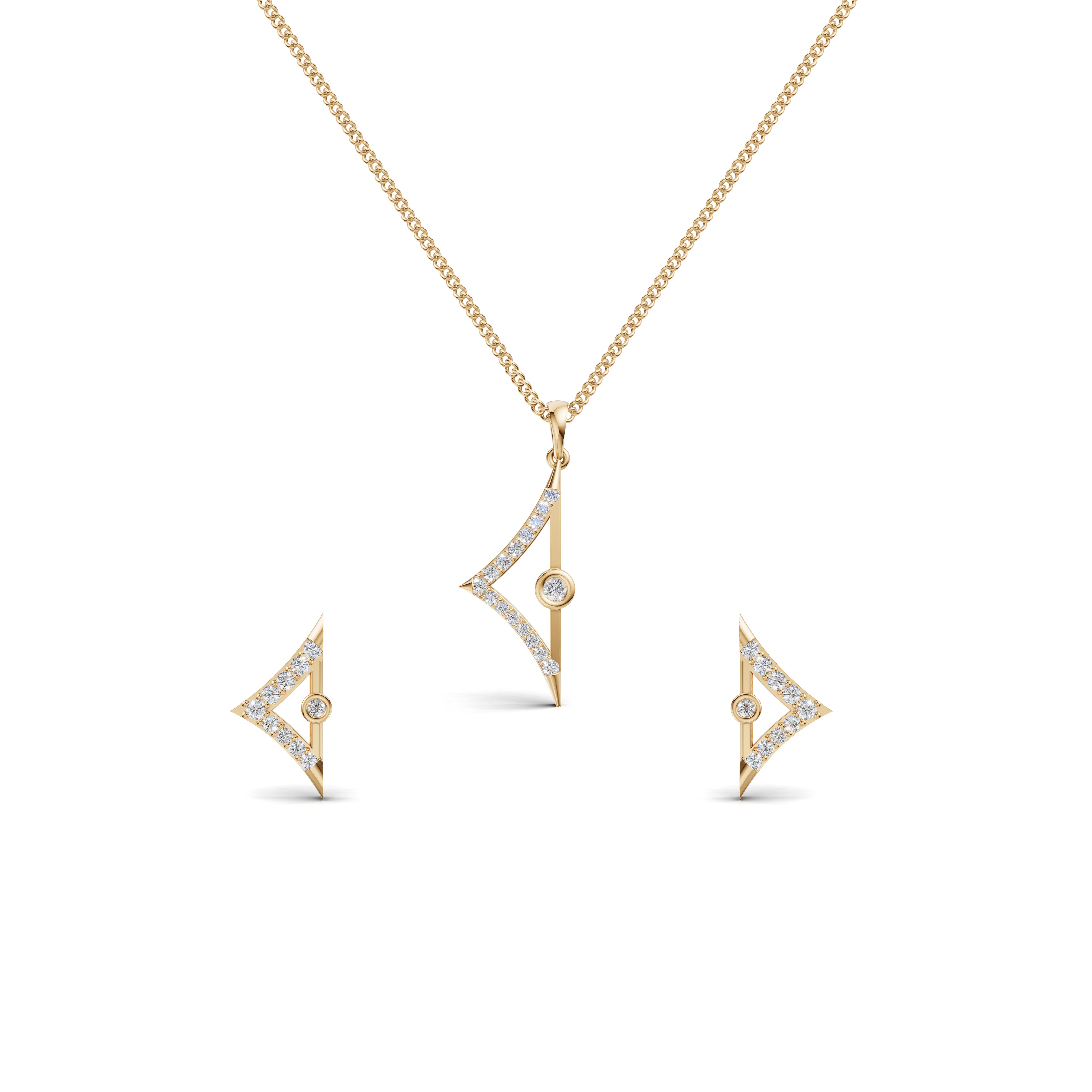 Triangular Edge Stud Diamond Pendant & Earring Set