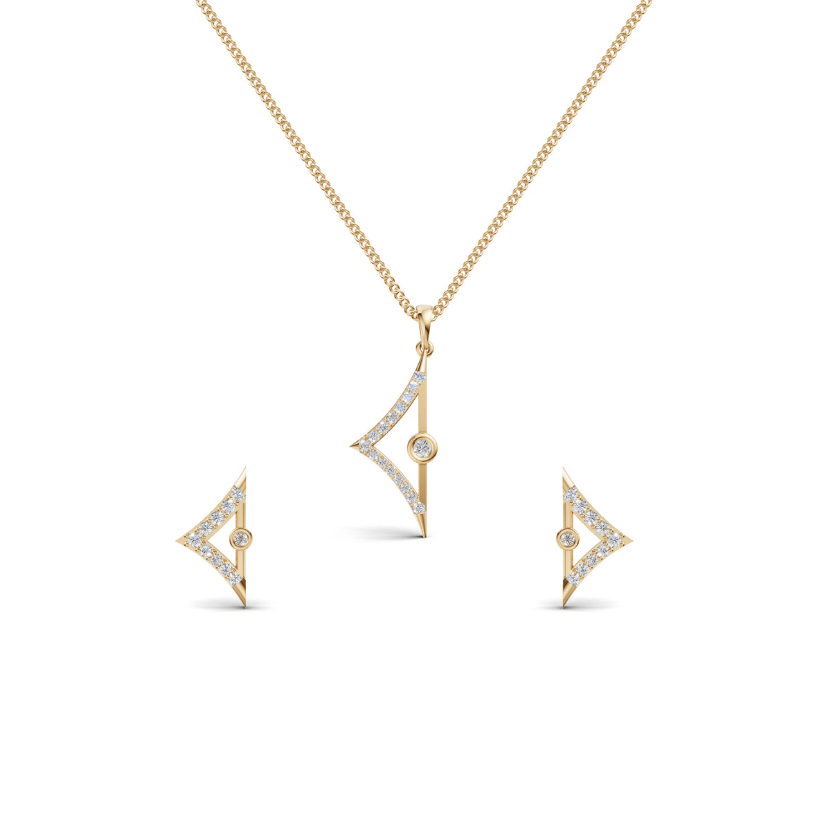 Triangular Edge Stud Diamond Pendant & Earring Set