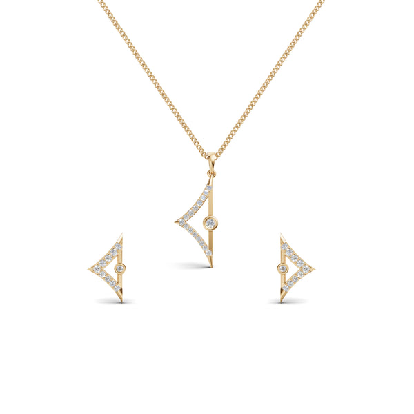 Triangular Edge Stud Diamond Pendant & Earring Set
