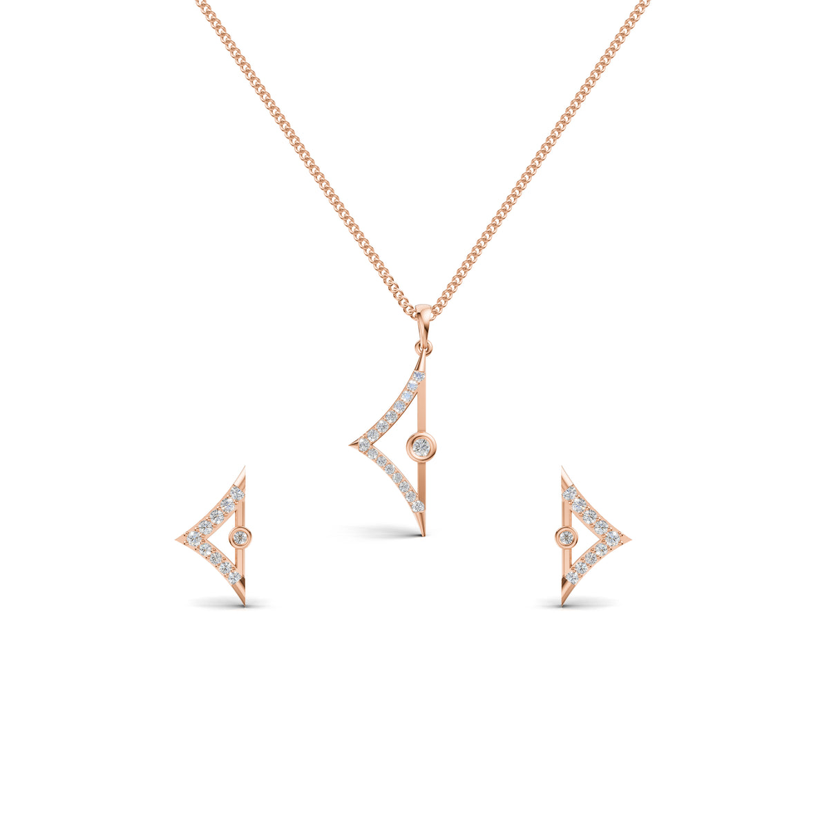 Triangular Edge Stud Diamond Pendant & Earring Set