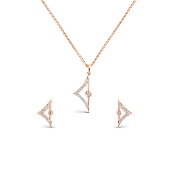 Triangular Edge Stud Diamond Pendant & Earring Set