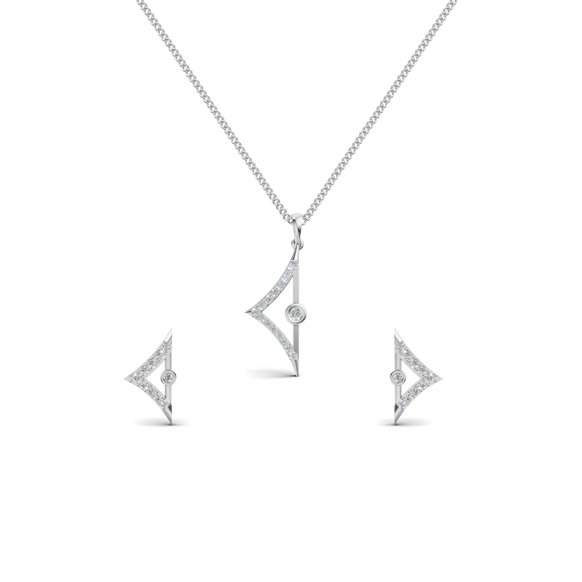 Triangular Edge Stud Diamond Pendant & Earring Set