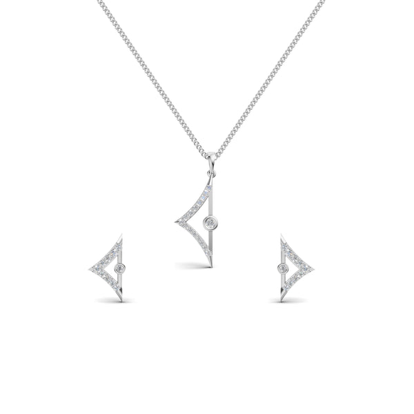 Triangular Edge Stud Diamond Pendant & Earring Set