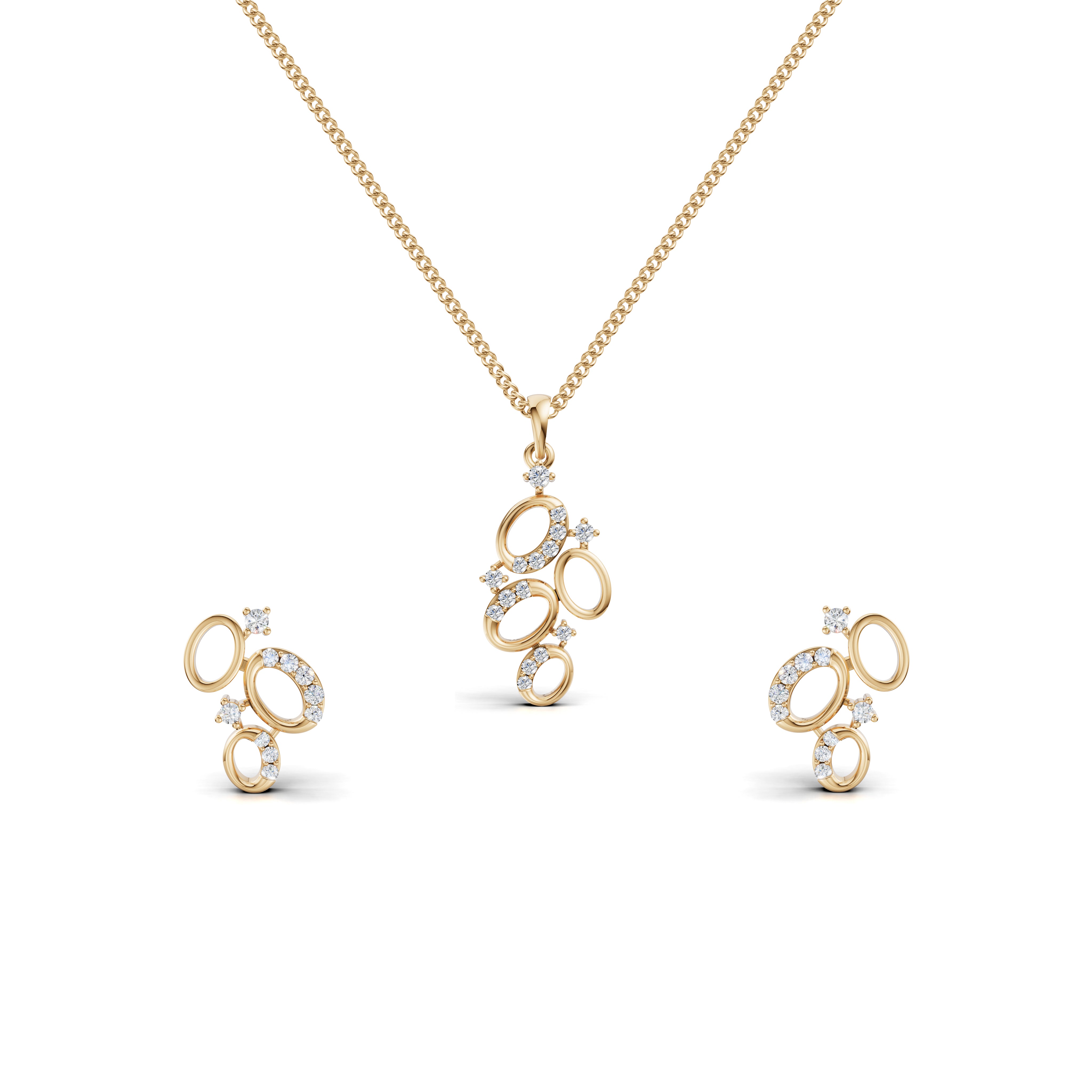 Cosmic Orbit Cluster Diamond Pendant & Earring Set