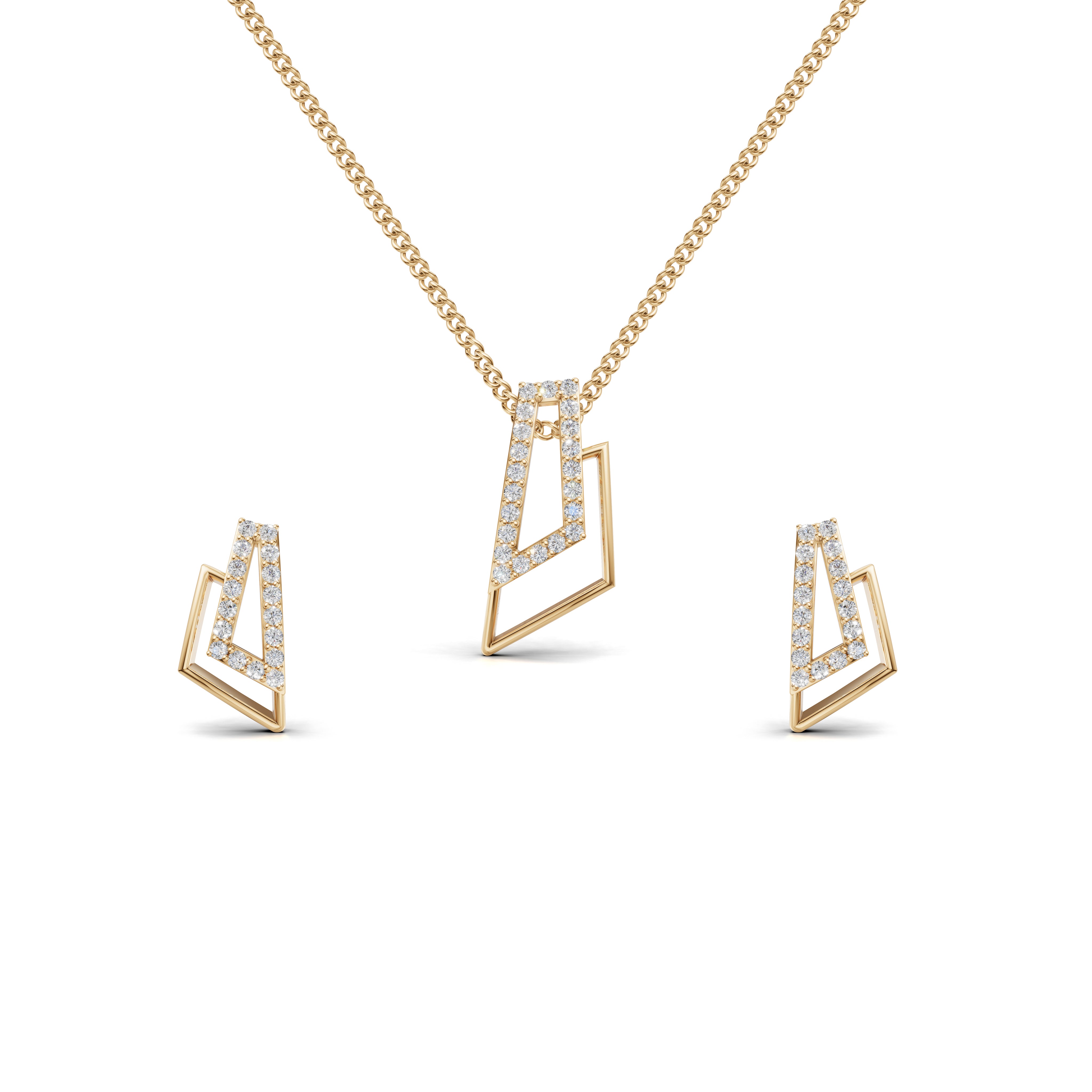 Geo Frame Diamond Pendant & Earring Set