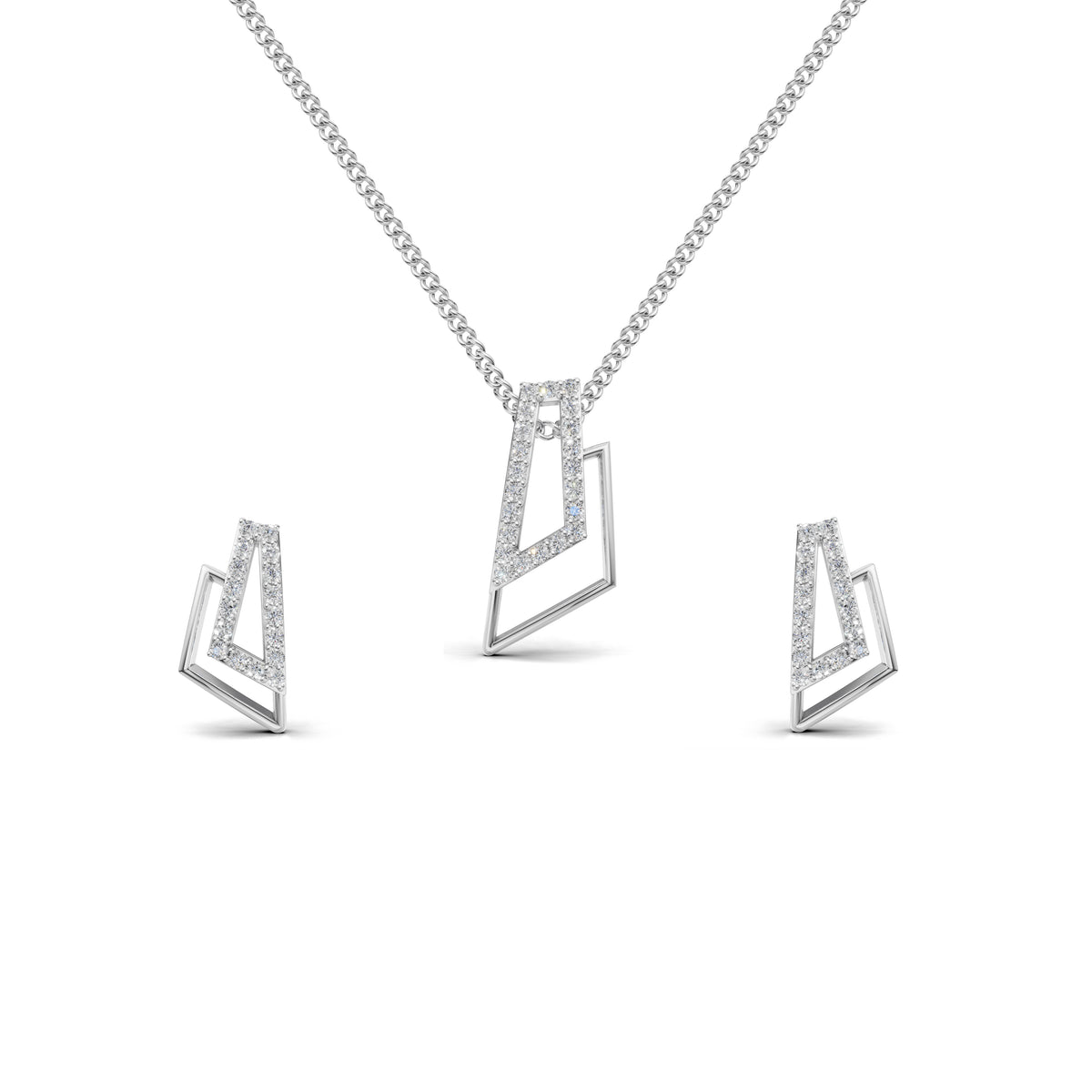 Geo Frame Diamond Pendant & Earring Set
