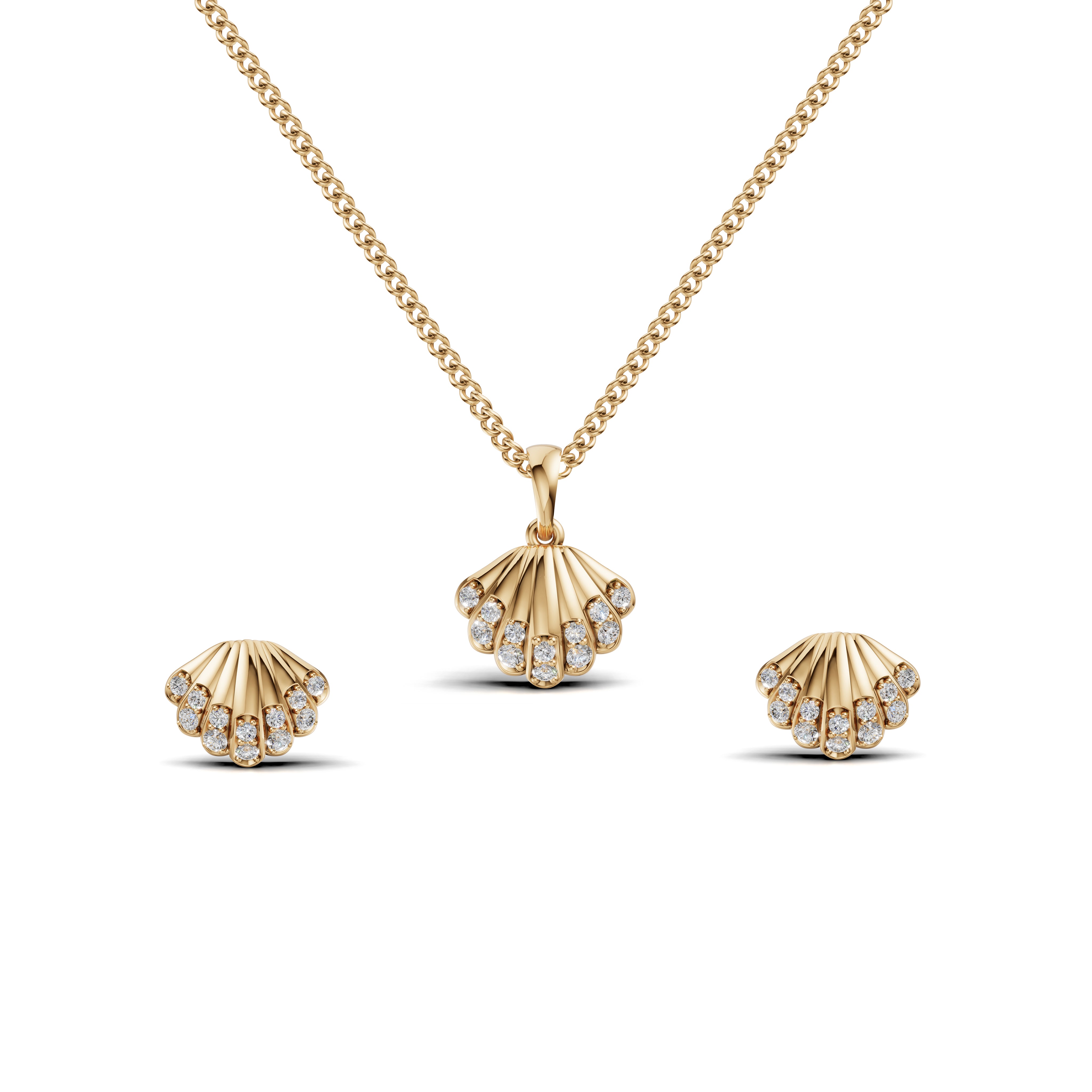 Seashell Diamond Pendant & Earring Set