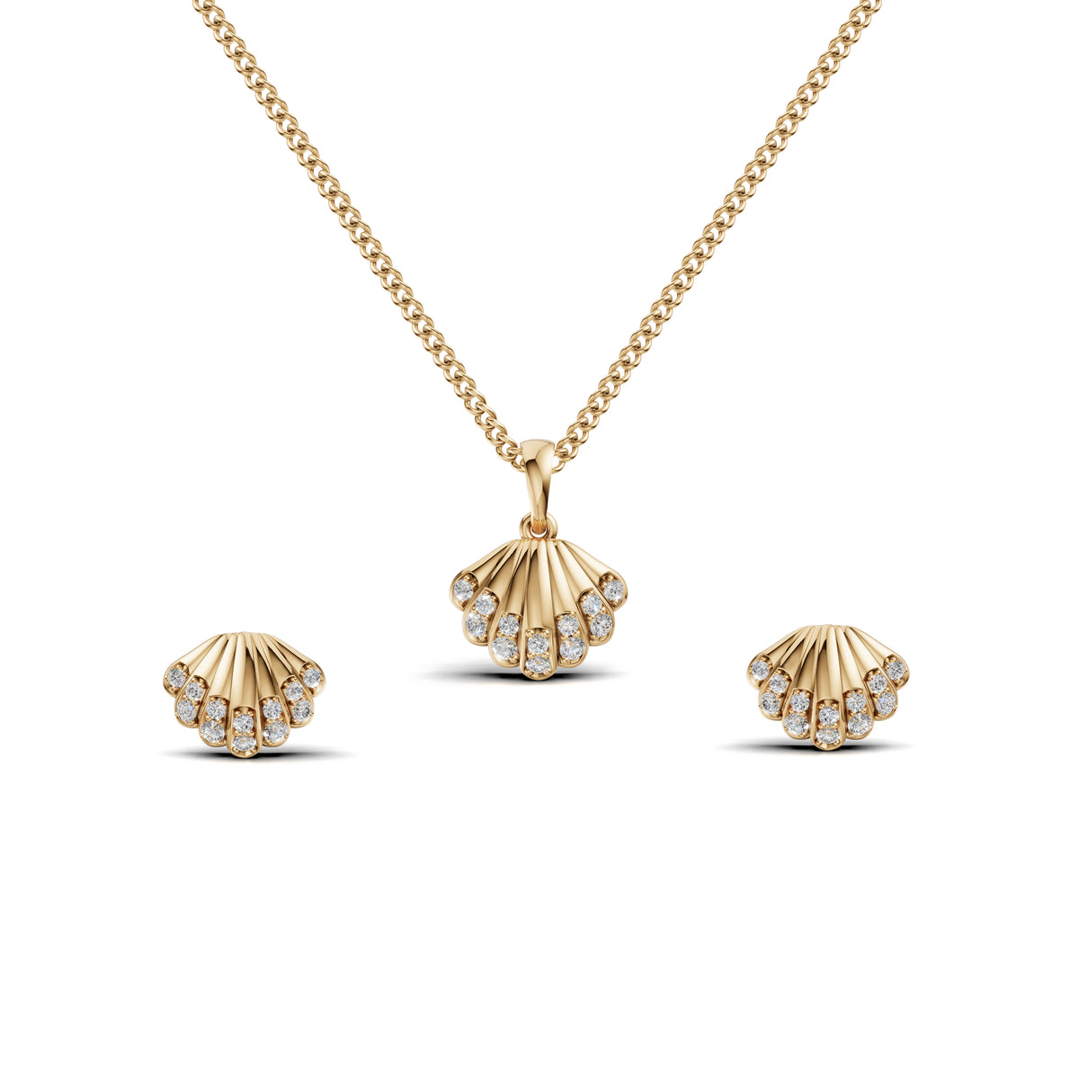 Seashell Diamond Pendant & Earring Set