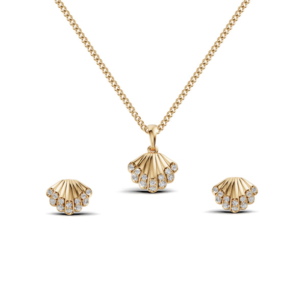 Seashell Diamond Pendant & Earring Set