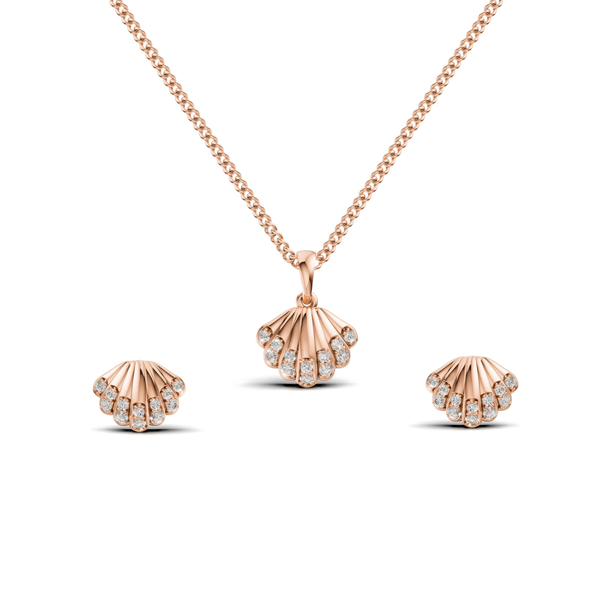 Seashell Diamond Pendant & Earring Set