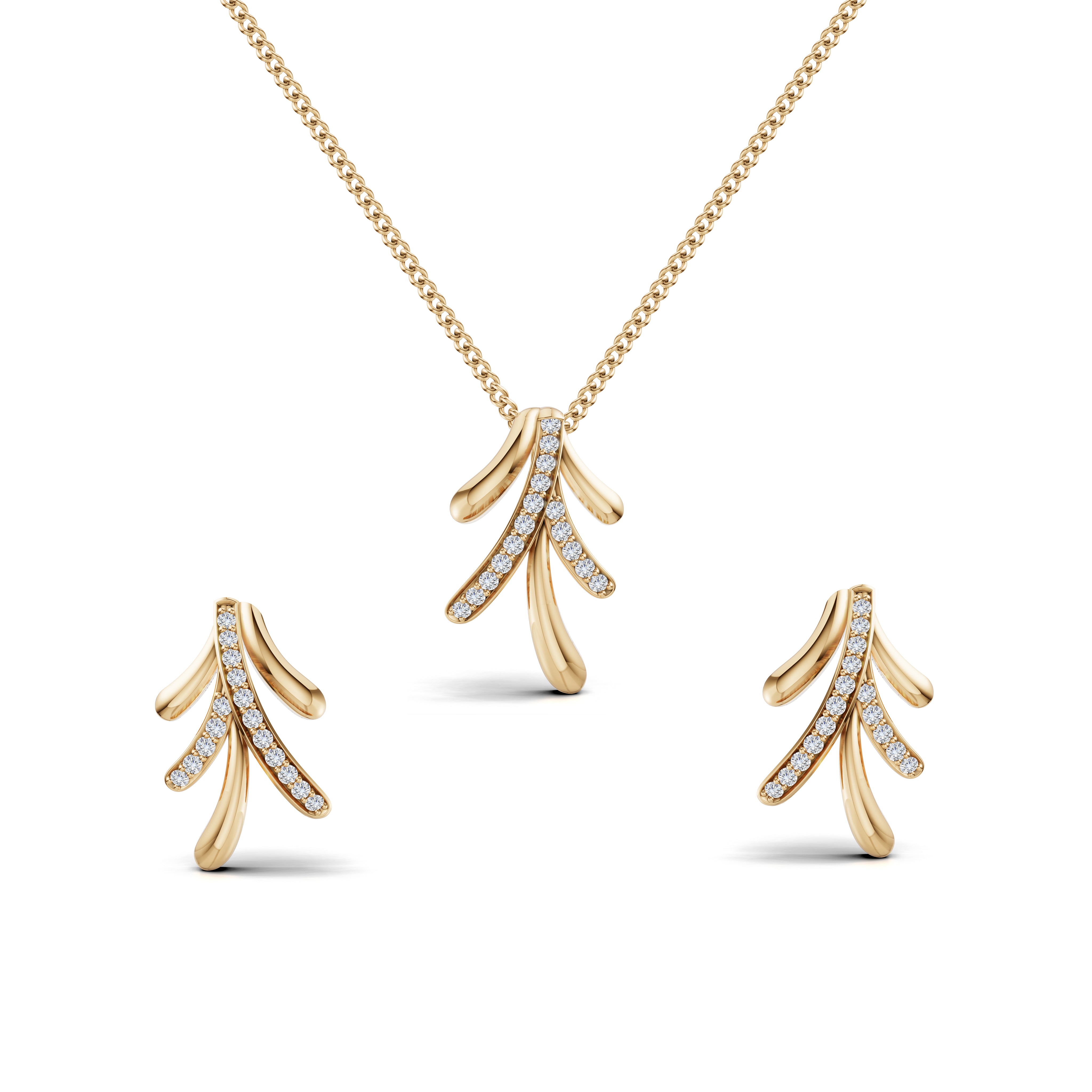 Leaf Cascade Diamond Pendant & Earring Set