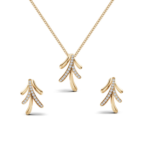 Leaf Cascade Diamond Pendant & Earring Set