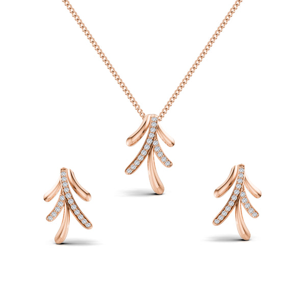 Leaf Cascade Diamond Pendant & Earring Set