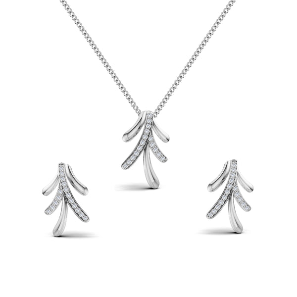Leaf Cascade Diamond Pendant & Earring Set