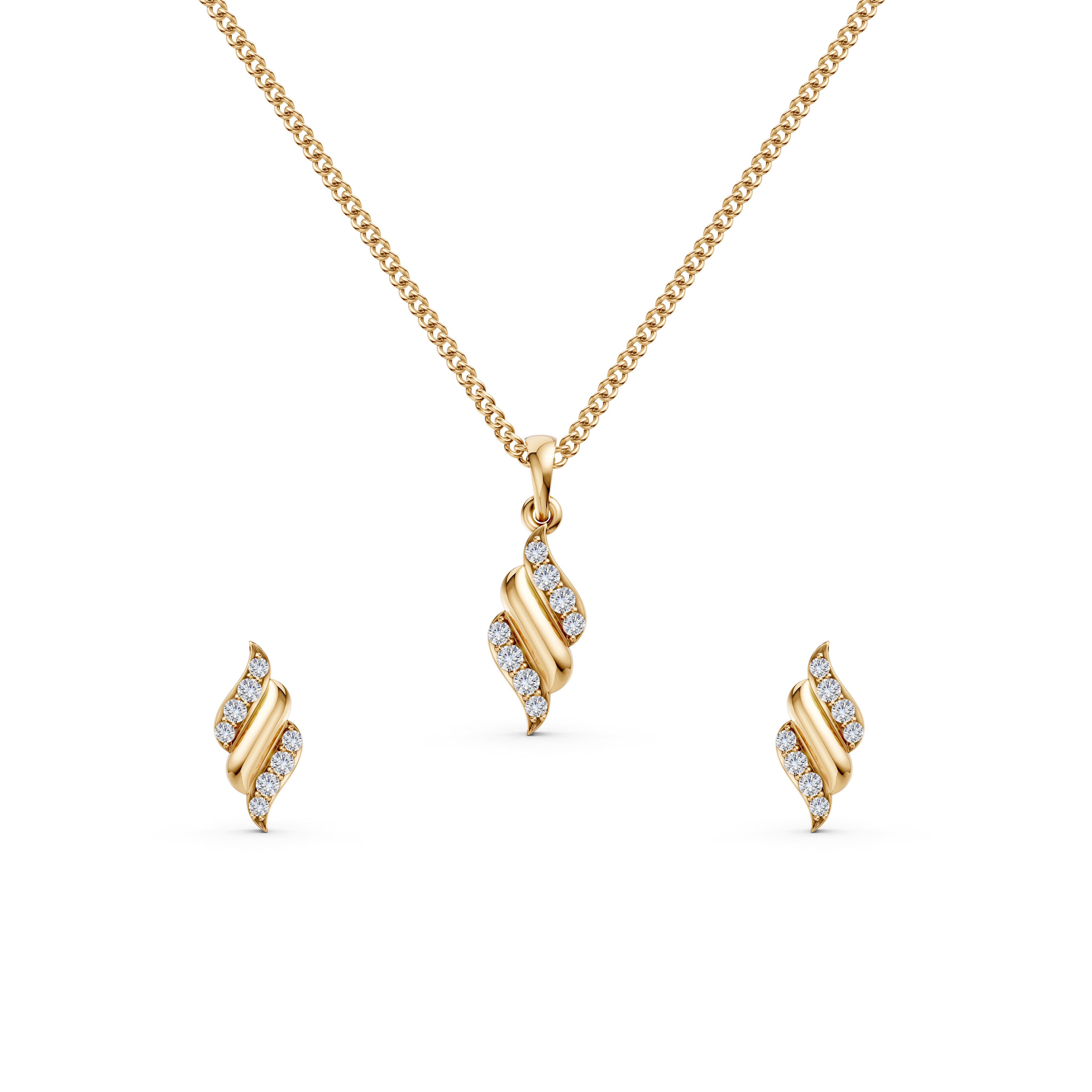 Elegant Wave Diamond Pendant & Earring Set