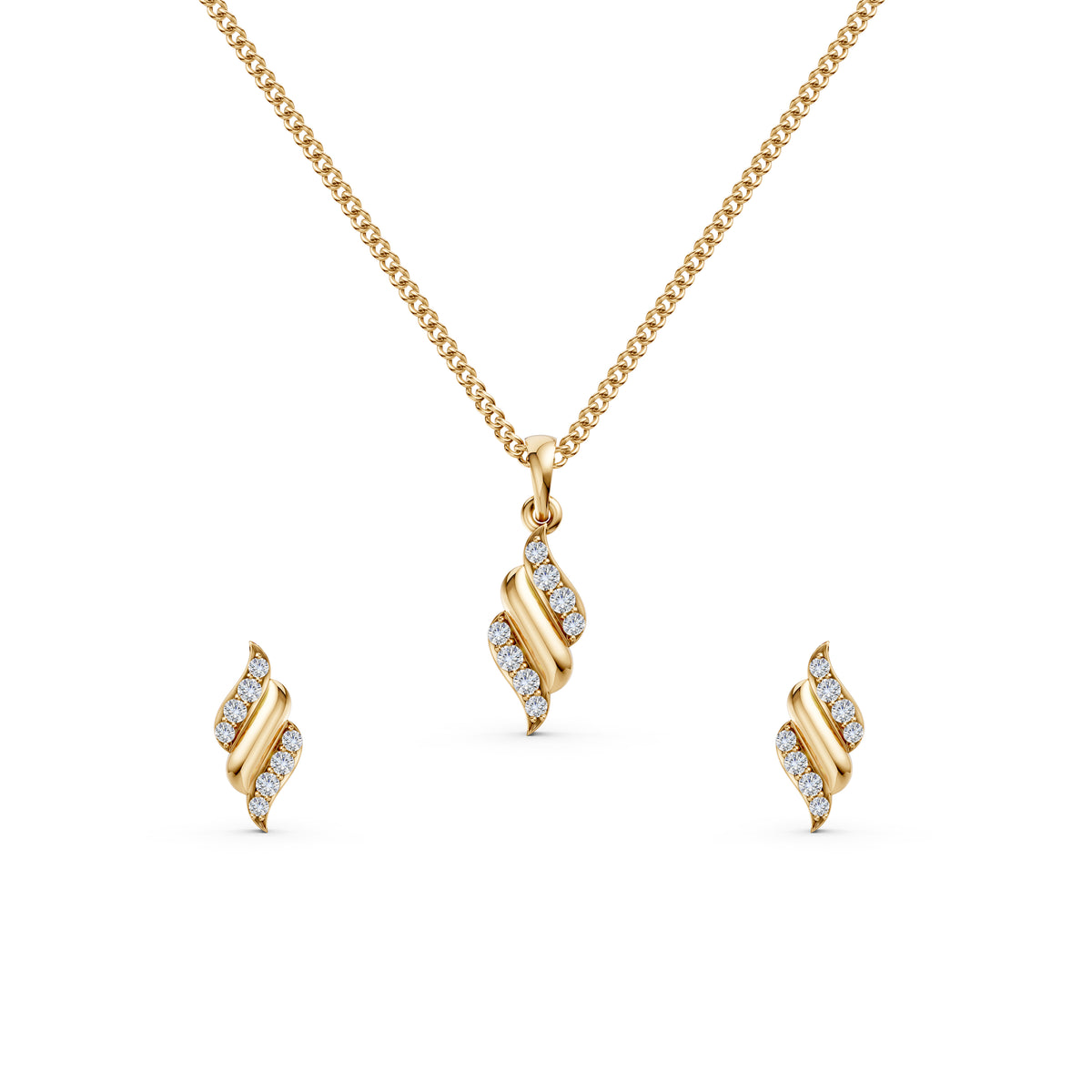 Elegant Wave Diamond Pendant & Earring Set