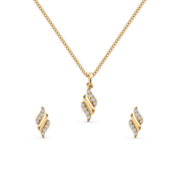 Elegant Wave Diamond Pendant & Earring Set