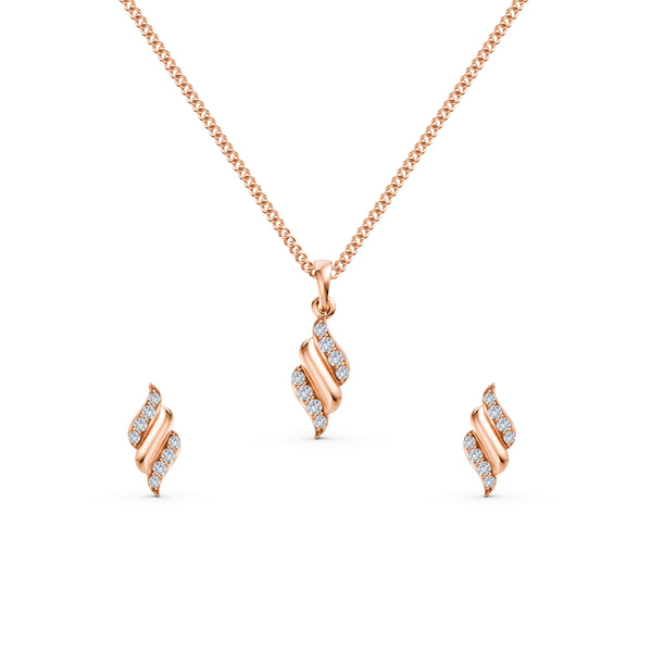 Elegant Wave Diamond Pendant & Earring Set