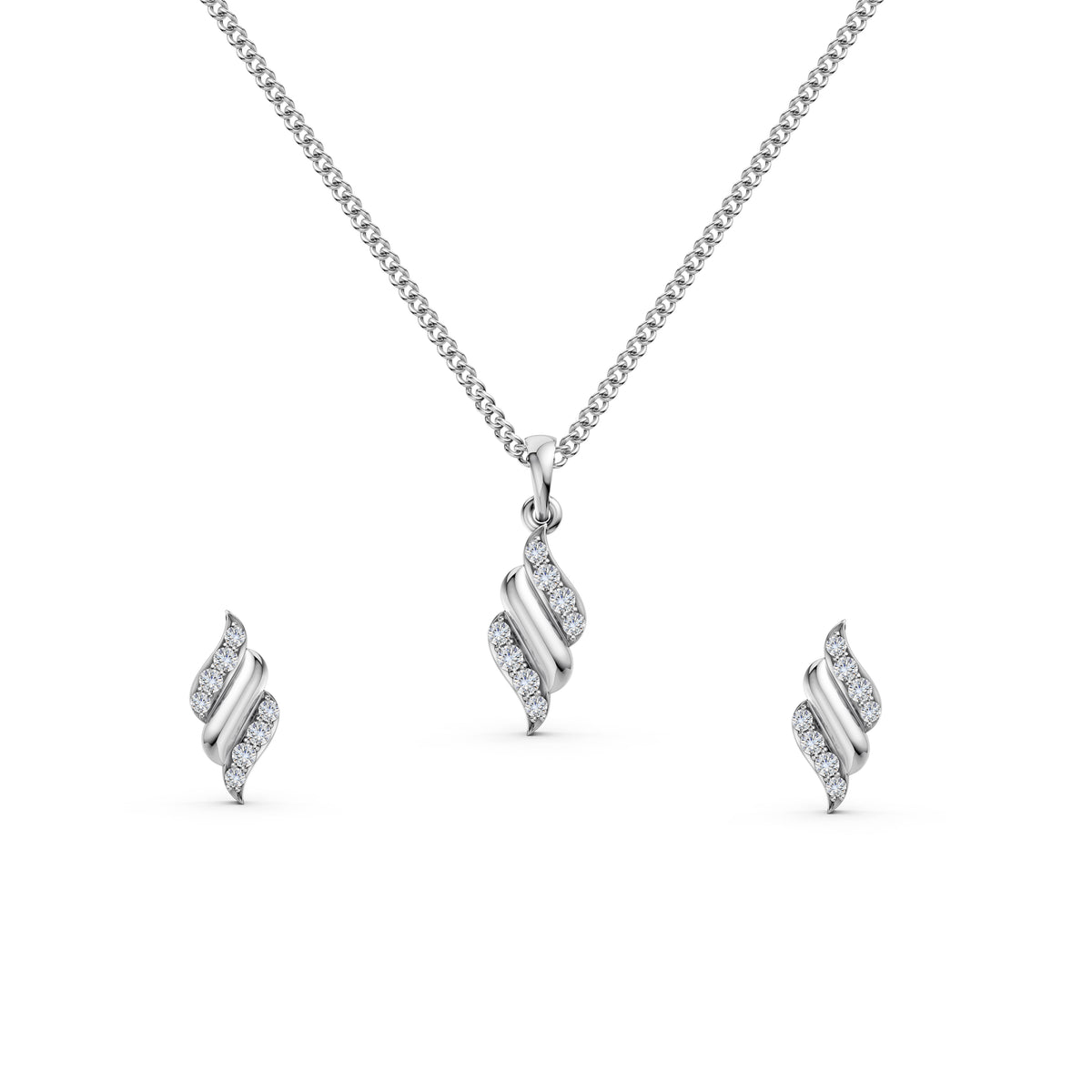 Elegant Wave Diamond Pendant & Earring Set