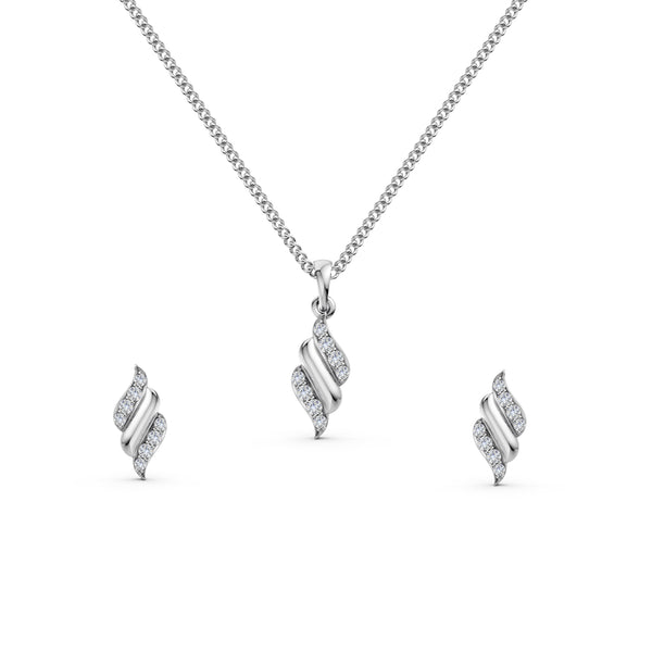 Elegant Wave Diamond Pendant & Earring Set