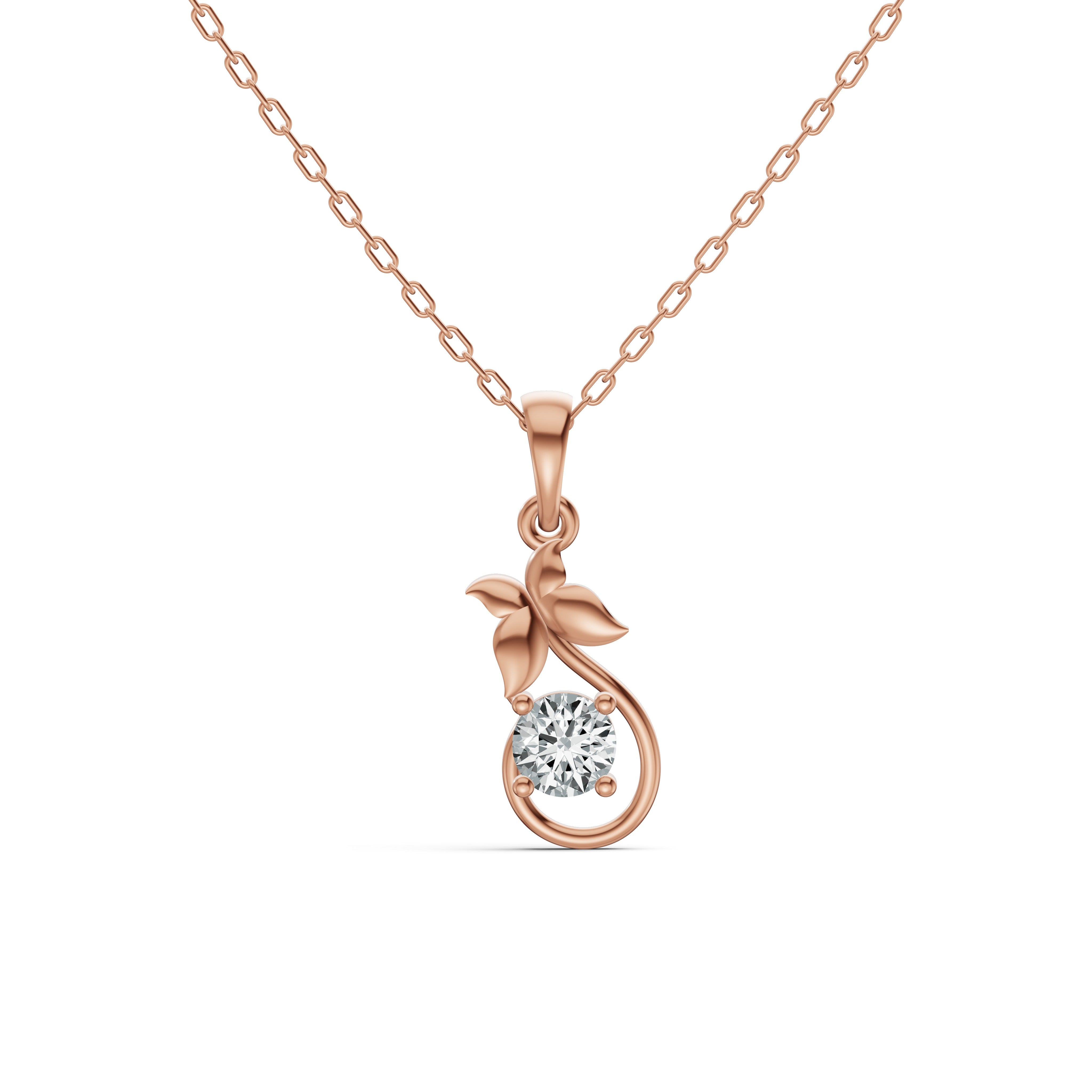 Leaf Accent Solitaire Diamond Pendant