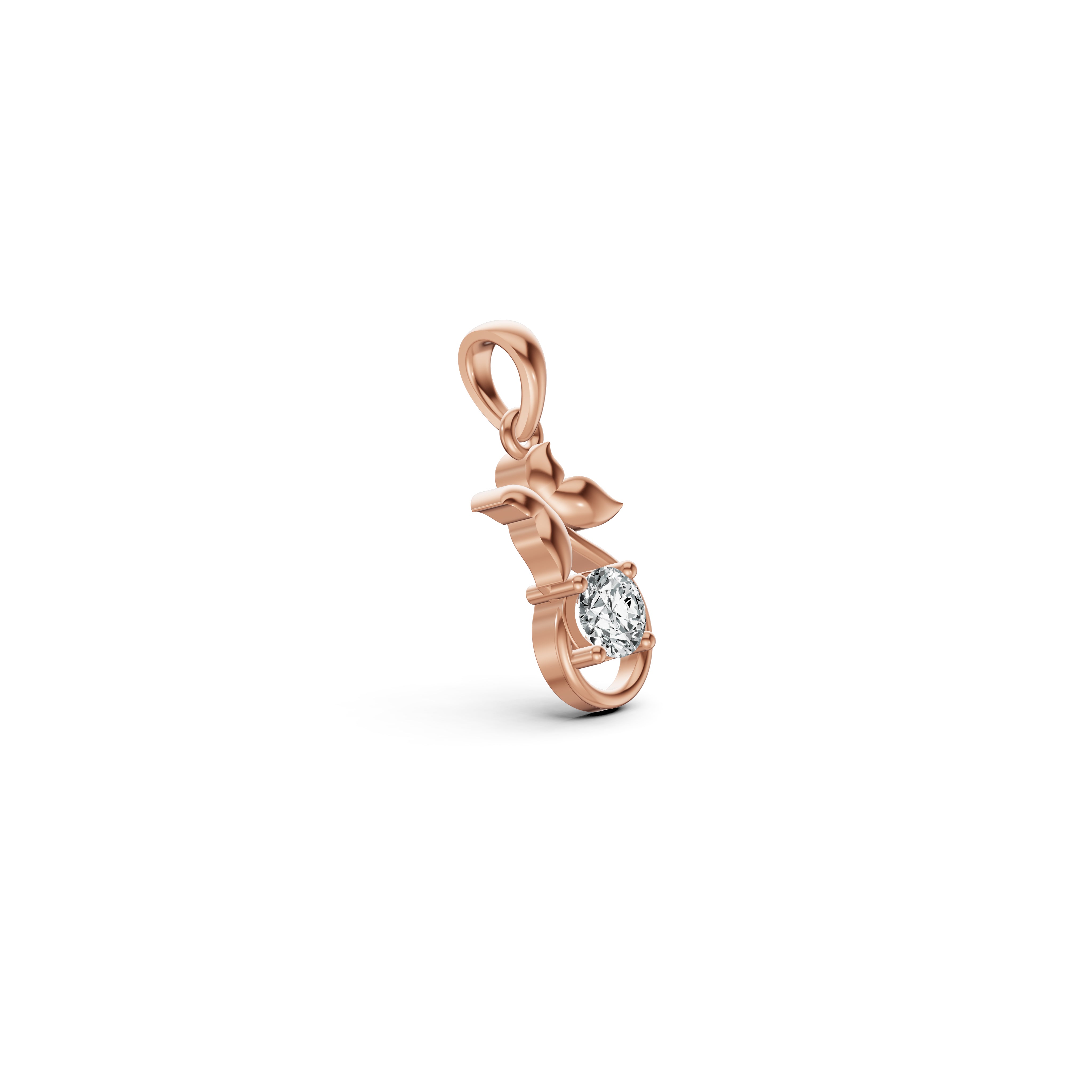 Leaf Accent Solitaire Diamond Pendant